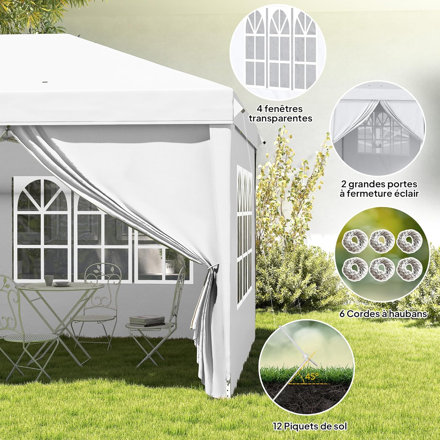 Outsunny Tonnelle de Jardin 3x6m Barnum Pliant avec Côtés Amovibles - Tente de Réception Structure en Acier Renforcée - Abri de Jardin Pop-up pour Mariage, Fête et Marché, Sac de Transport, Blanc