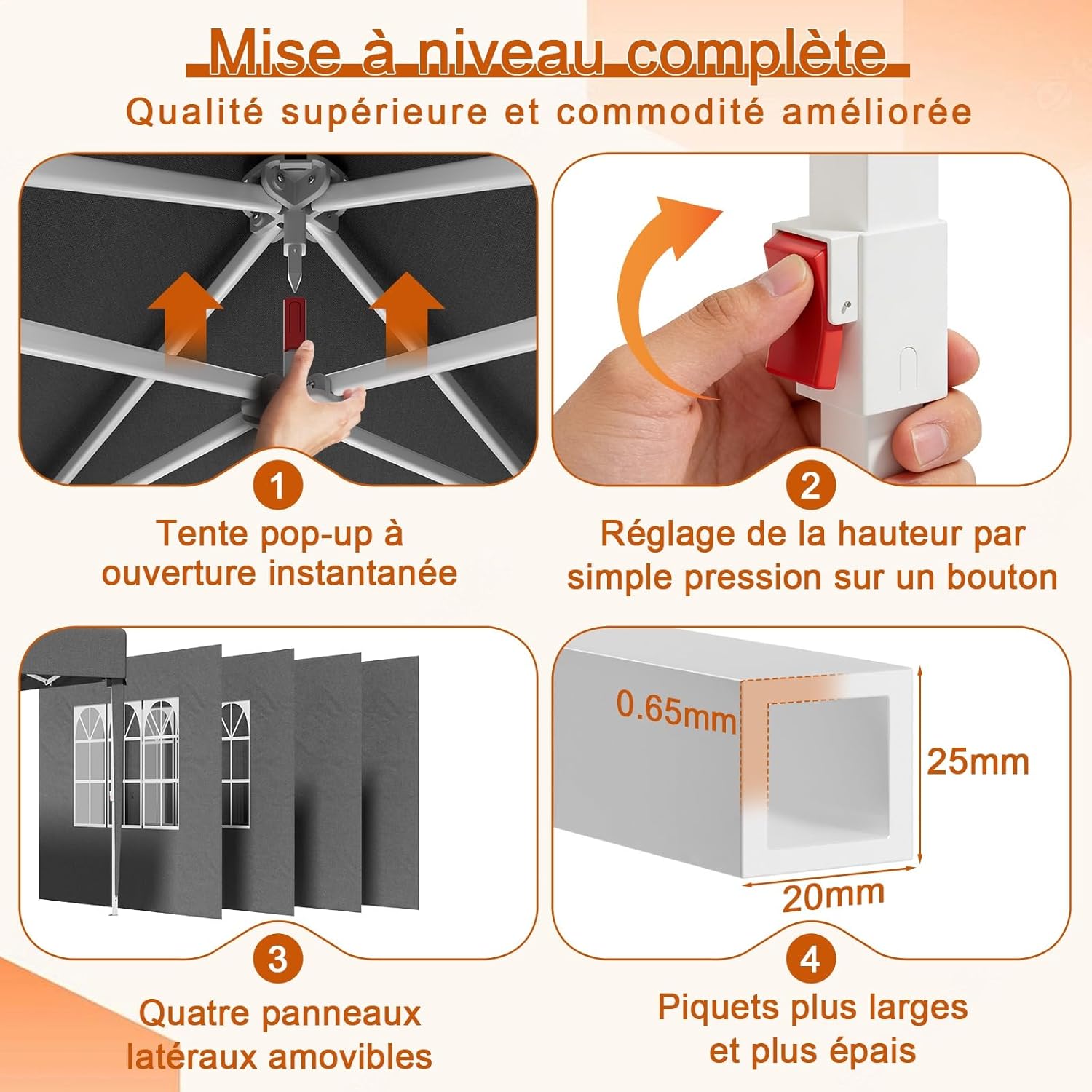 Devoko - Tonnelle pliante série Pop up - 3x3 m - imperméable, 4 parois amovibles, réglable, UV 50+
