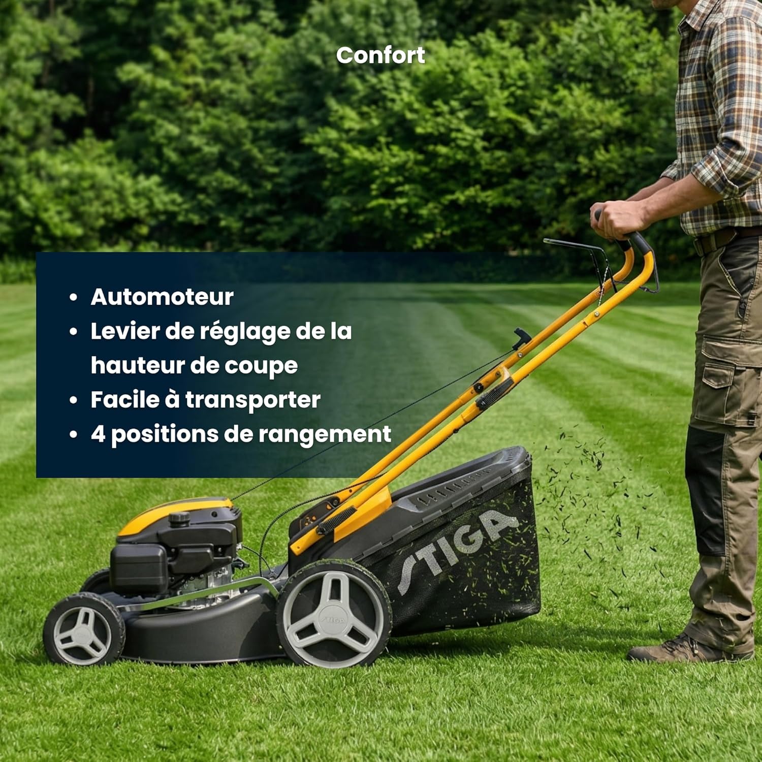 STIGA Combi 48 S Tondeuse Thermique, 139 cm³, 46 cm – Bac 60 L, Mulching Intégré, Réglage 6 Positions – Pelouses Jusqu’à 1 200 m², Gris