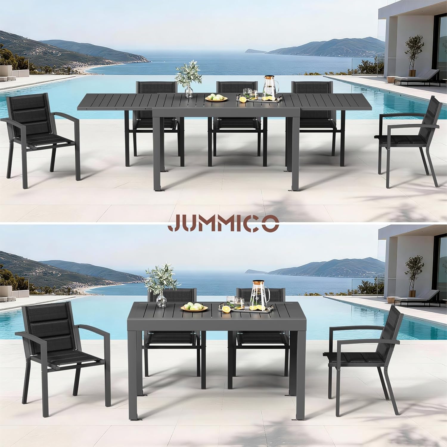 JUMMICO - table extensible 260x80cm - aluminium résistant, facile entretien