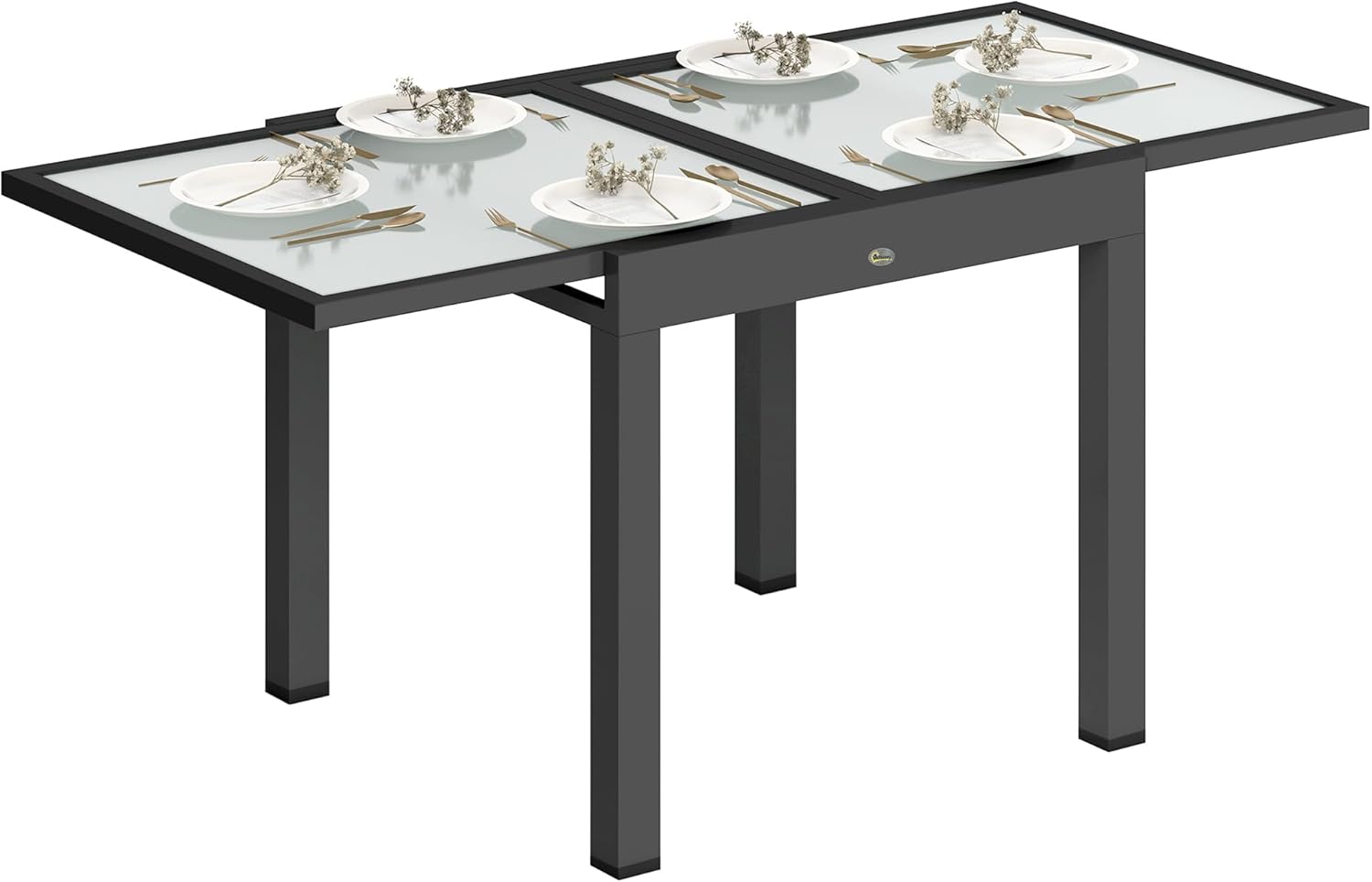 Outsunny - table extensible de jardin - 160x80x75 cm - verre trempé, aluminium gris