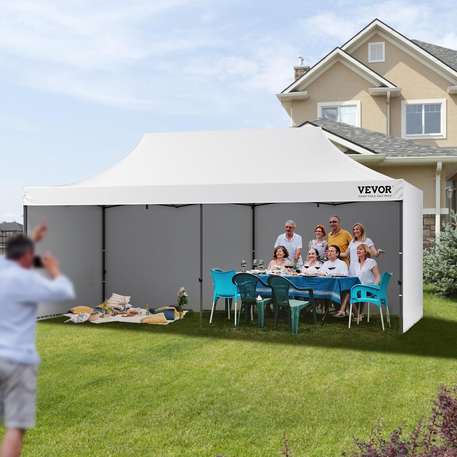 VEVOR - tonnelle pop-up - 304,8x609,6 cm - parois amovibles, UV, imperméable, sac roulettes, 6096VEVOR