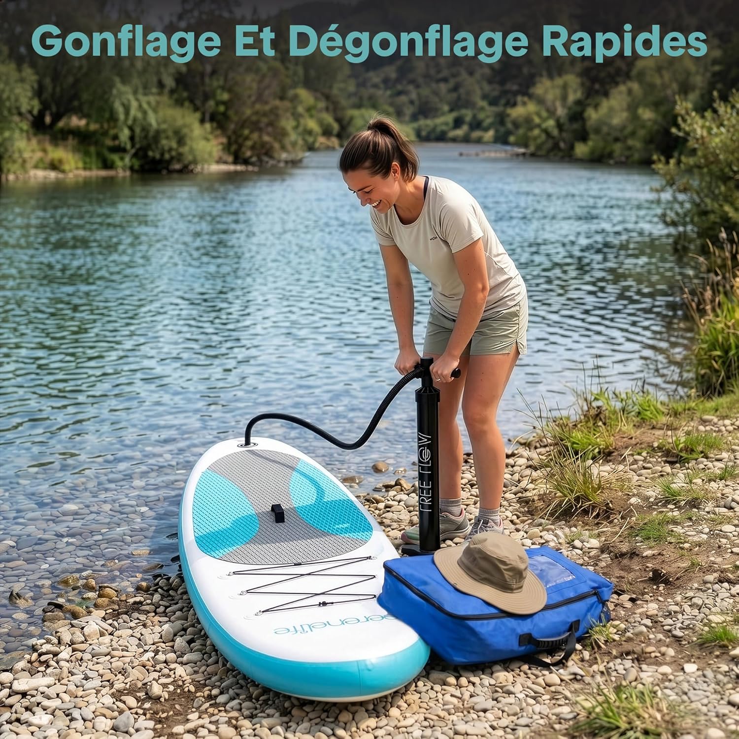 SereneLife Stand Up Paddle Gonflable Adulte 6” – Planche de Paddle avec Accessoires Sup, Sac de Transport, Pont Antidérapant, pour Mer, Lac, Rivière