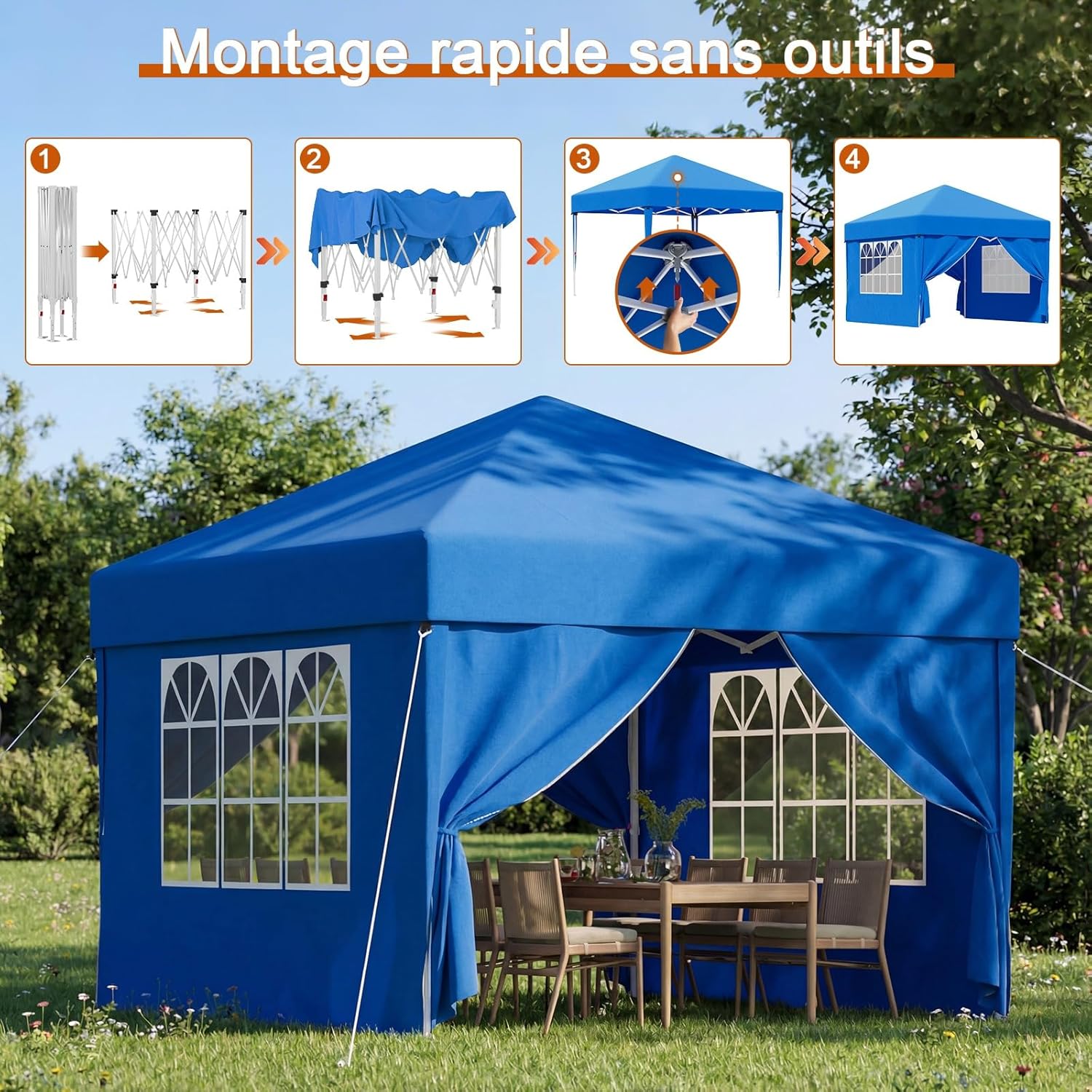 Devoko - tonnelle pliante - 3x3 m - imperméable, 4 parois, UV 50+