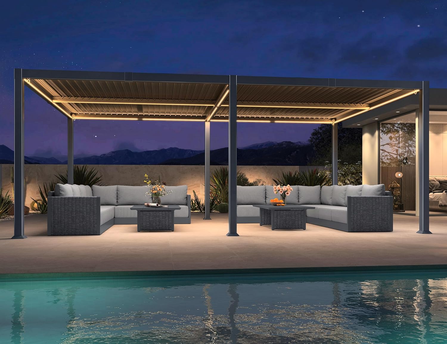 PURPLE LEAF - Pergola bioclimatique - 4x6m - alu lames LED gris