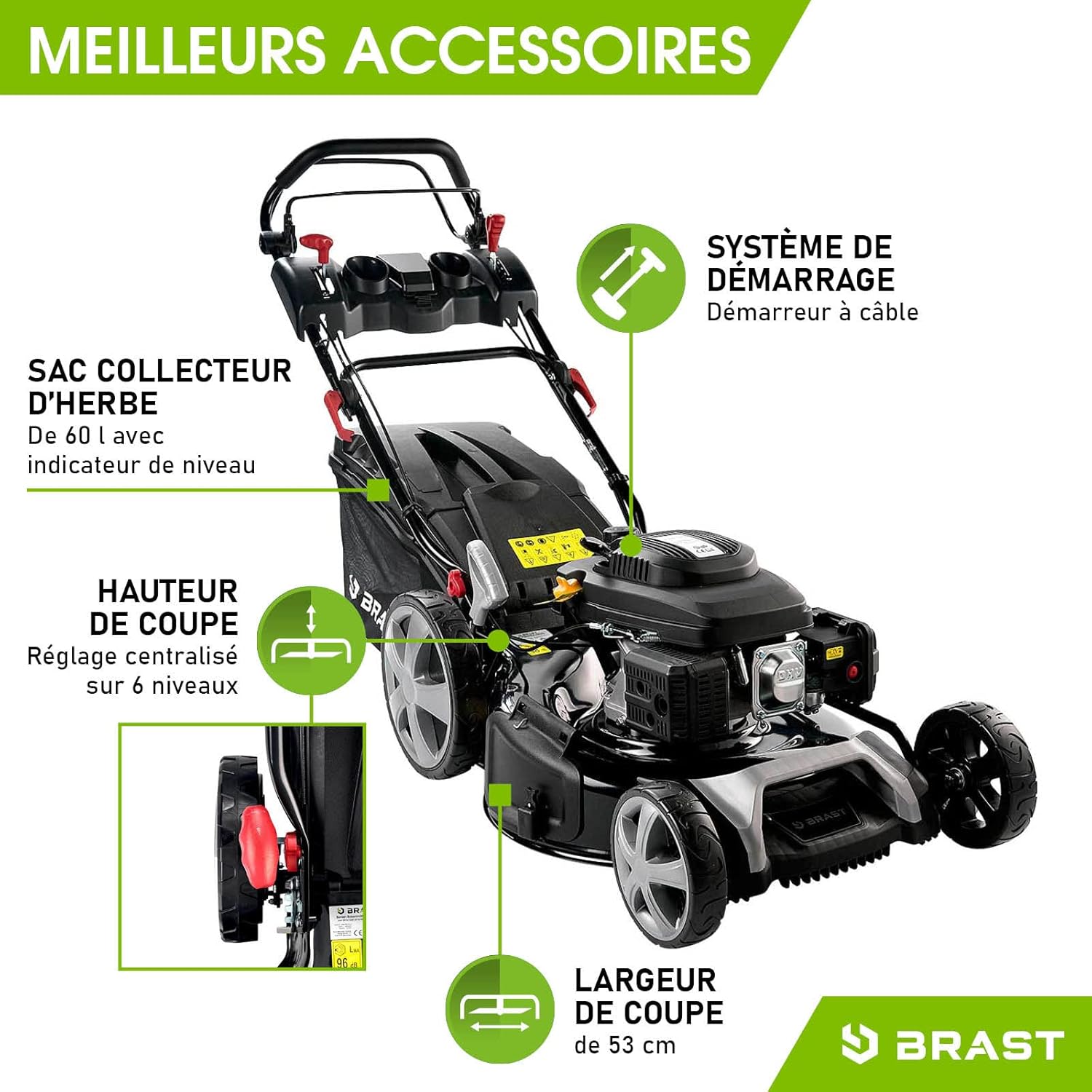 BRAST - tondeuse série Speed - 46cm - 3,5kW, mulching, 4en1, moteur 170cc