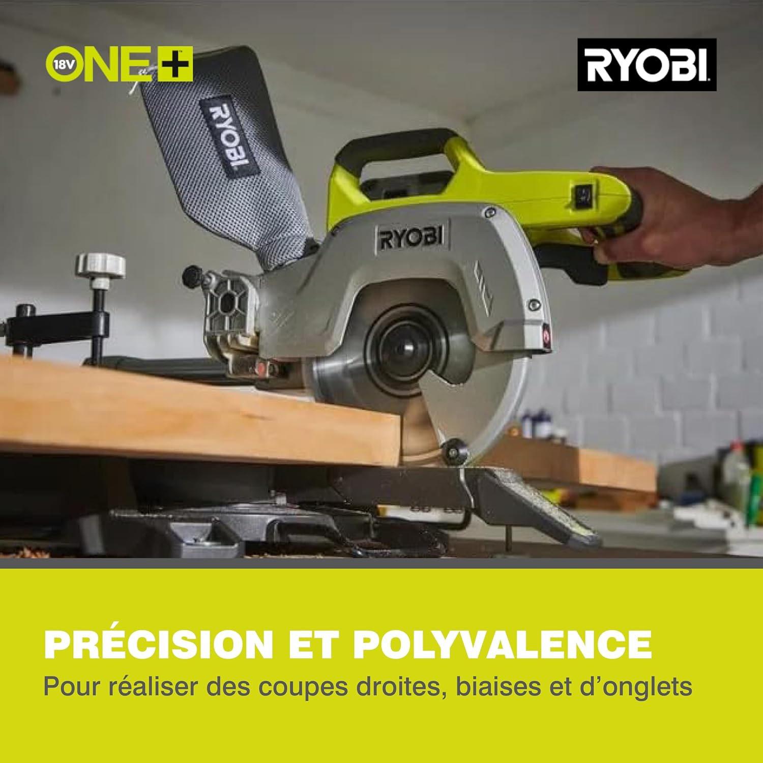 RYOBI - Scie à Onglet Radiale Sans Fil 18V ONE+ R18MS216-0 – Lame Ø216 mm 48 dents, Coupe Précise, Guidage Laser, Idéale Bois, Plinthes, Parquets – Batterie Non Incluse