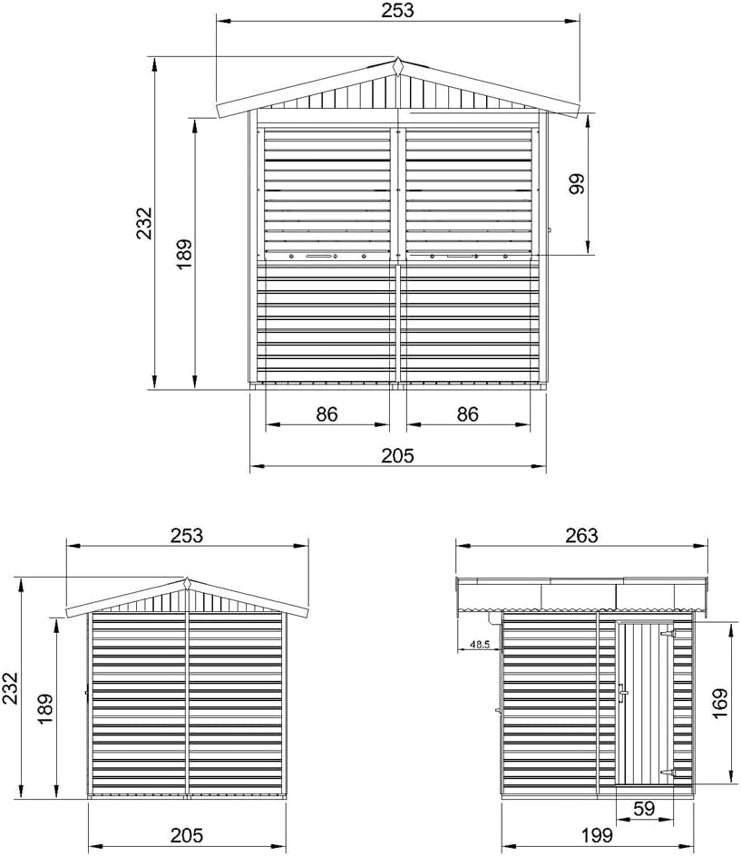 TIMBELA - kiosque jardin bois 4m², 2 fenêtres, volets, 253x263x232cm - M149Z