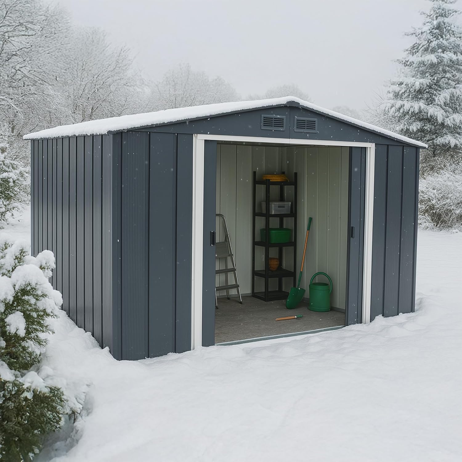 Duramax - ECO série - 10 x 8 (7,80 m²) - abri de jardin métal robuste, toit renforcé, anthracite