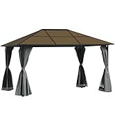 Outsunny Tonnelle pavillon de Jardin avec Toit Rigide Polycarbonate imperméable 4 parois latérale...