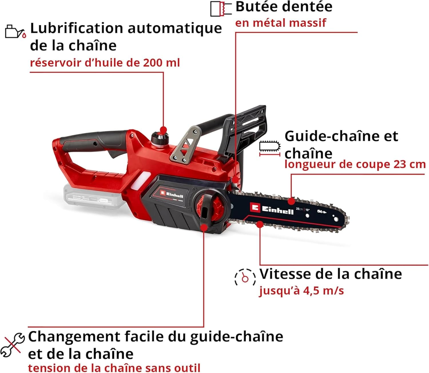 Einhell - tronçonneuse GE-LC 18/25 Li - 25 cm - sans fil, sans batterie, Power X-Change