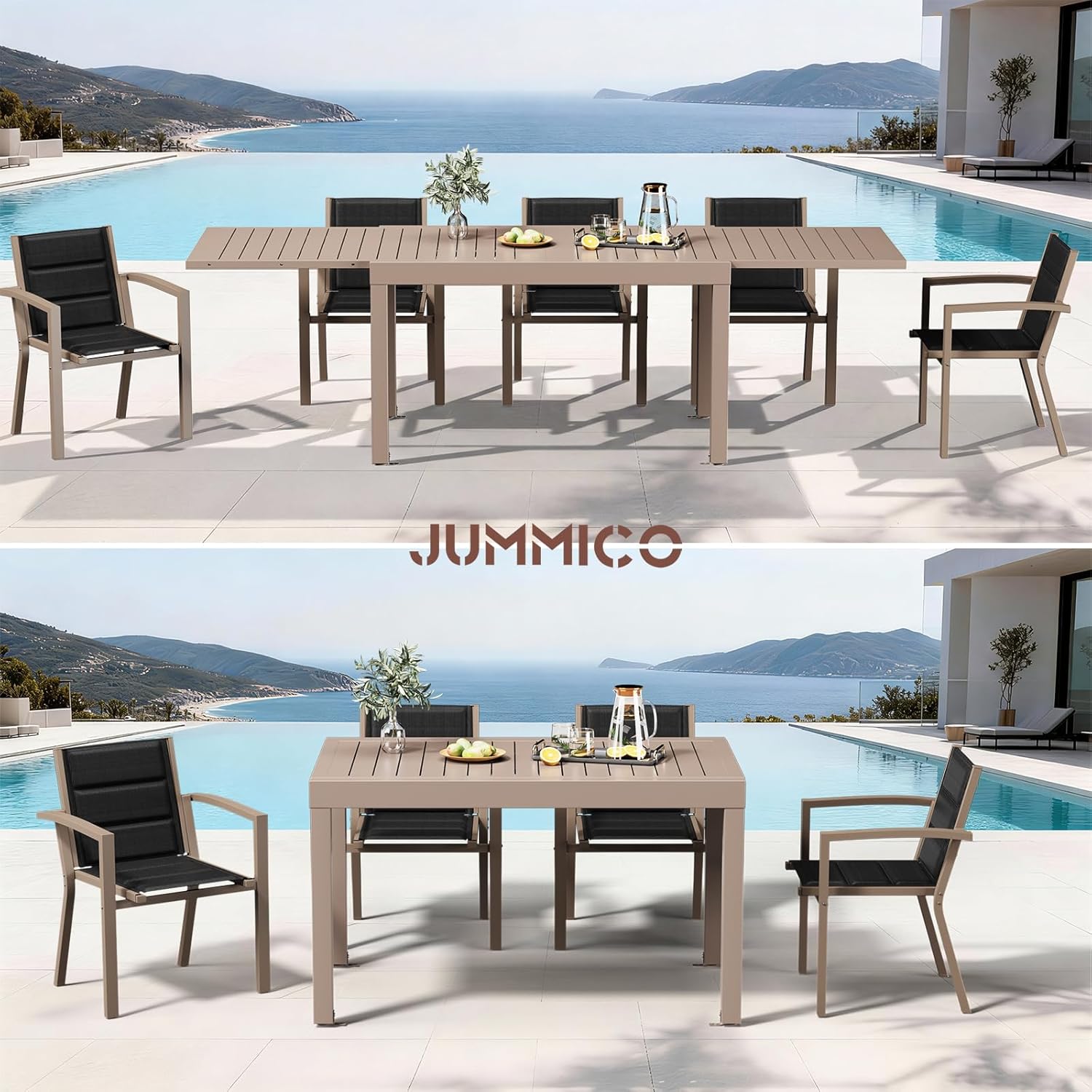 JUMMICO - table extensible - 260x80cm - aluminium, 6-10 pers., résistante intempéries