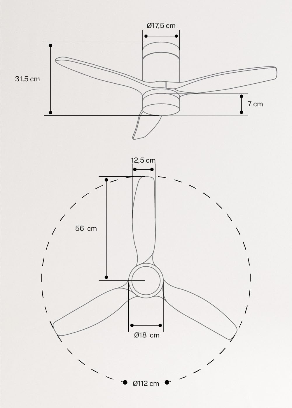 CREATE / WINDCALM S/Ventilateur de plafond ABS avec lumière blanc avec Wifi et télécommande / 40W, Silencieux, Ø112 cm, 6 vitesses, 3 températures de lumière, minuterie, fonction été-hiver