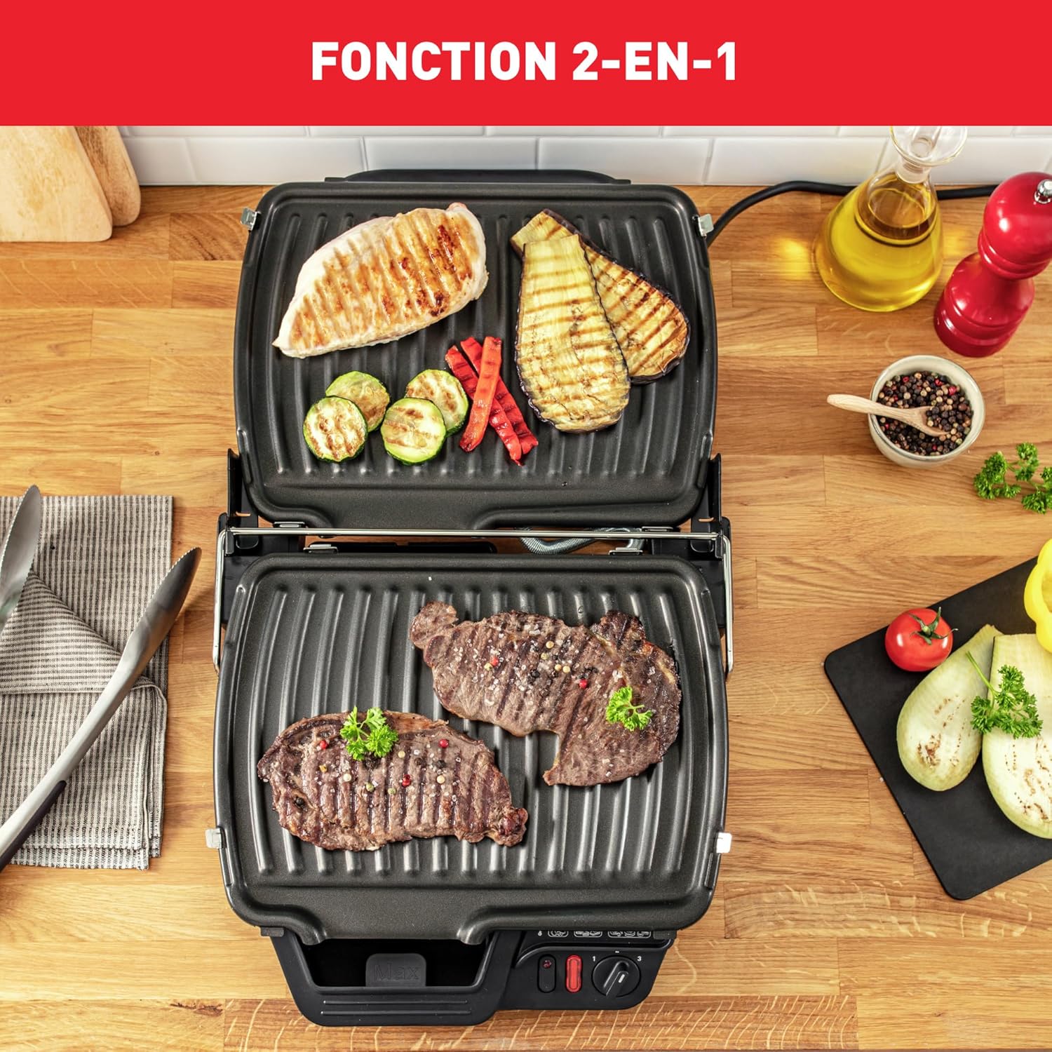 Tefal - Ultra Compact série GC305 - compact, 2000W, plaques amovibles, cuisson saine, GC305012