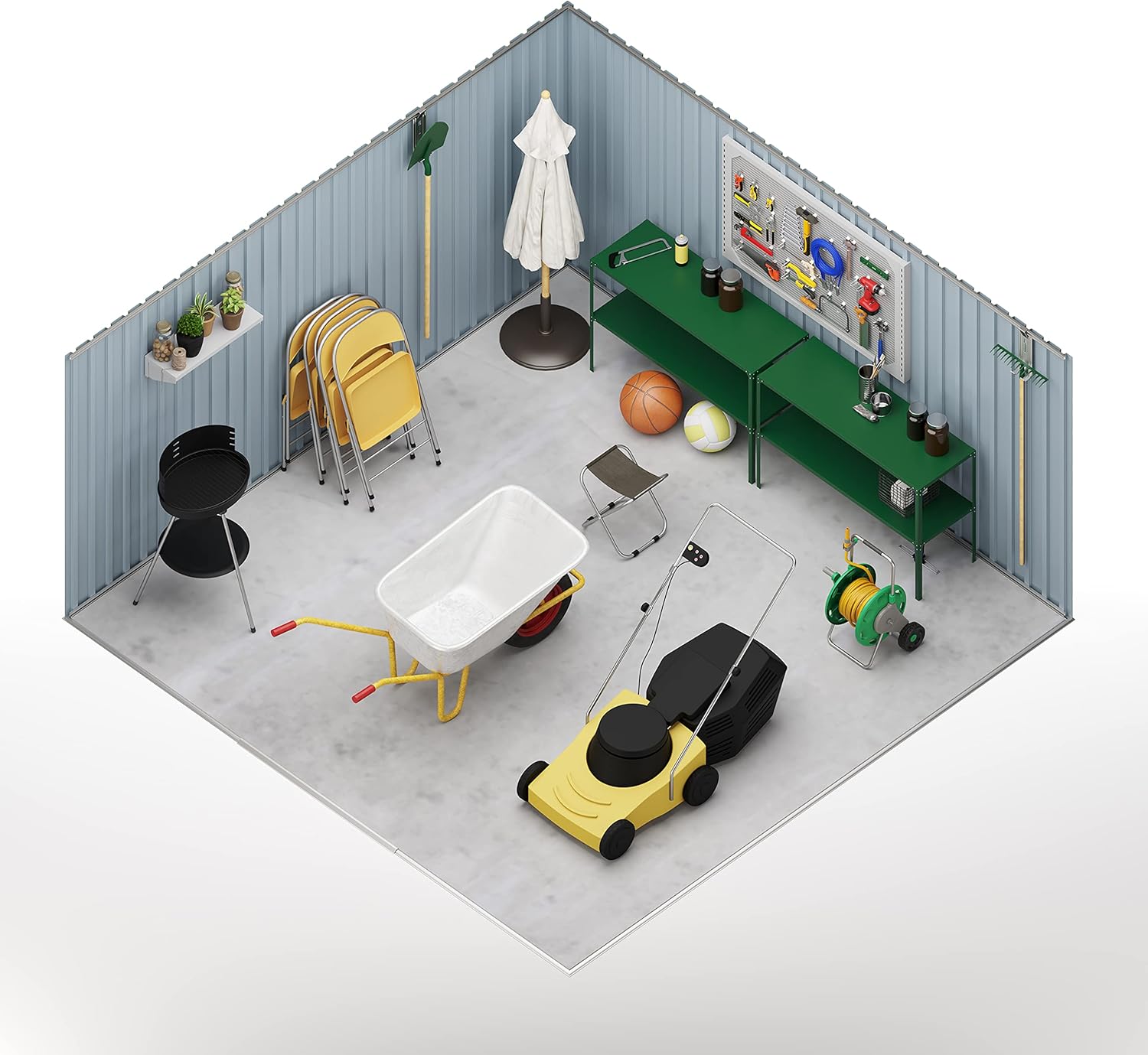 Wasabi - abri de jardin métal - 10,2m2 - double porte coulissante, grilles de ventilation