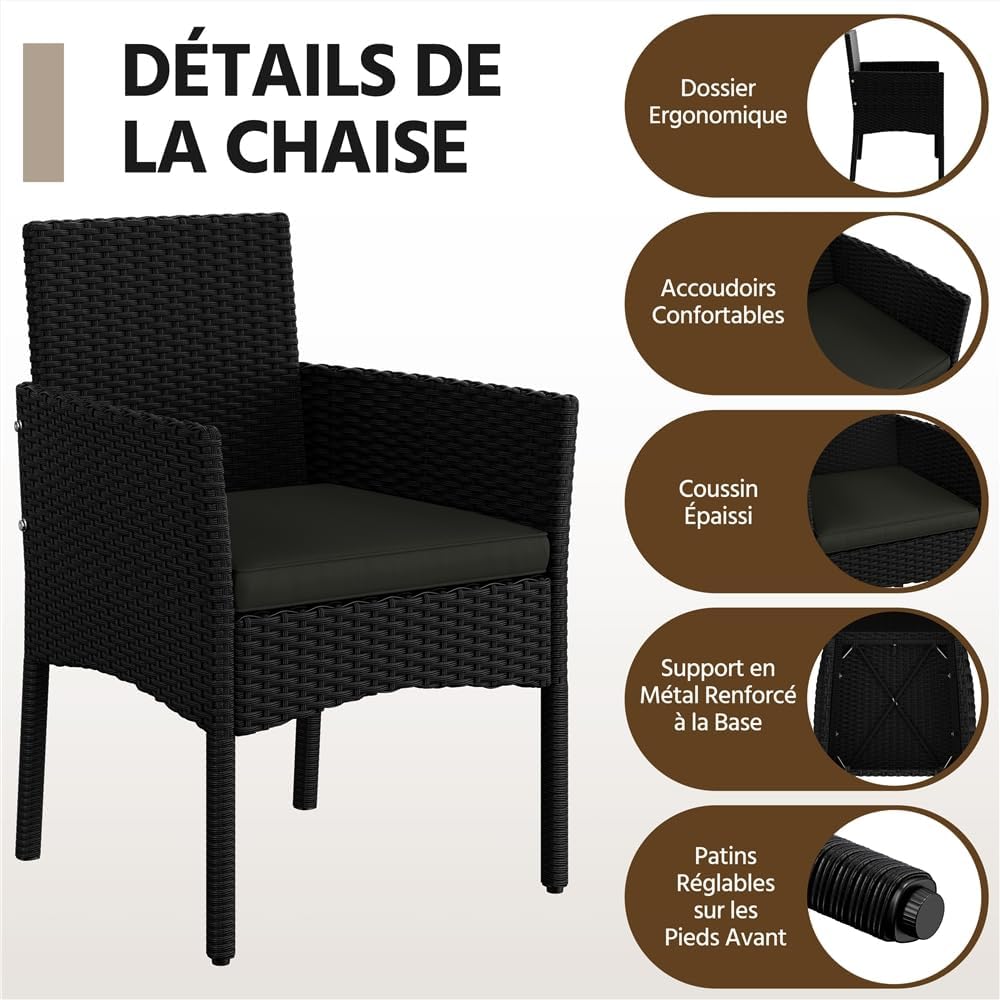 Yaheetech - Salon de jardin 4 places - polyrotin métal, coussins, canapé, fauteuils, table, extérieur