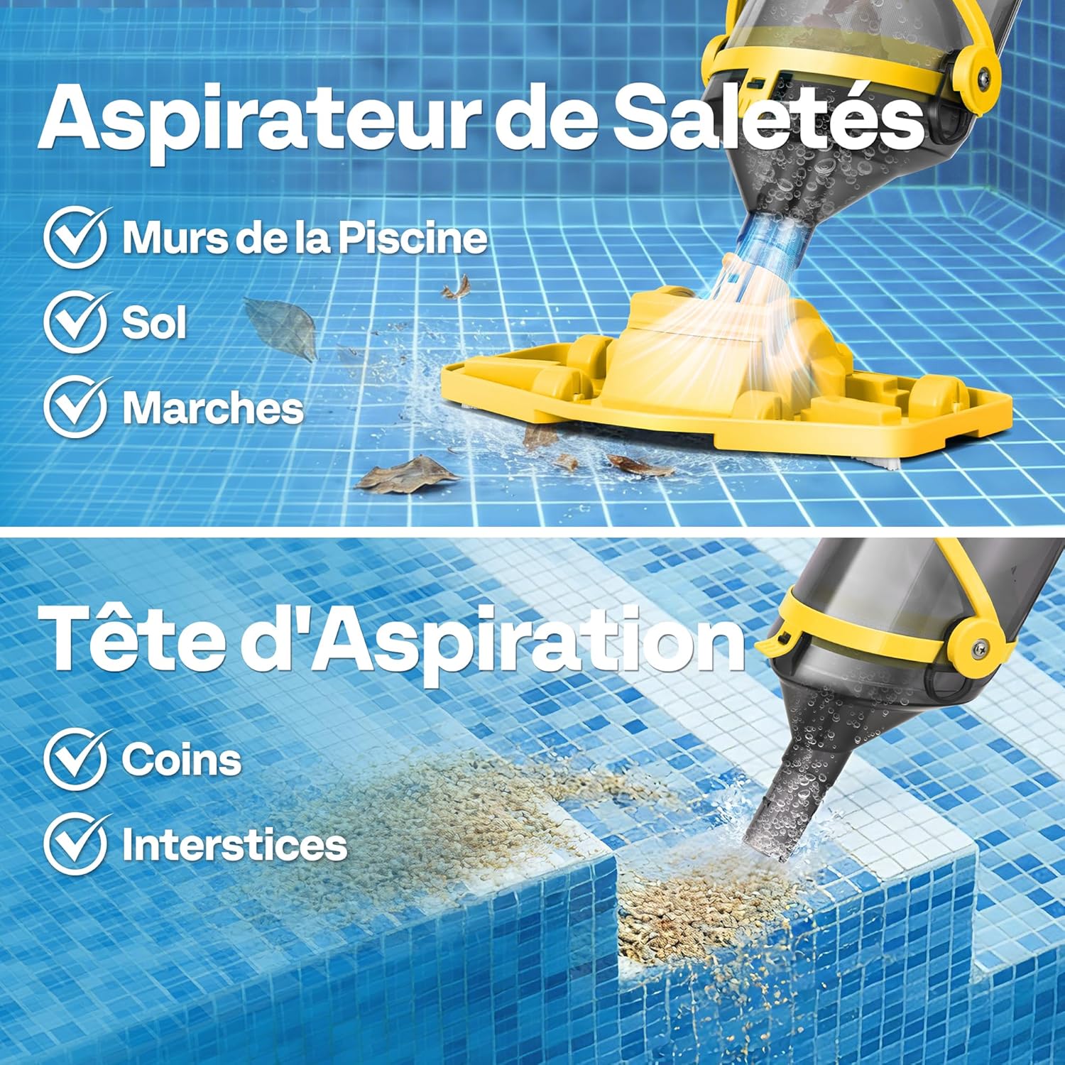 VIVOHOME Aspirateur de Piscine sans Fil avec Batterie et Perche Télescopique 213cm, Nettoyeur de Fond de Piscine Portable, Aspiration 70LPM pour Piscine Hors-Solet et Enterrée, Spa