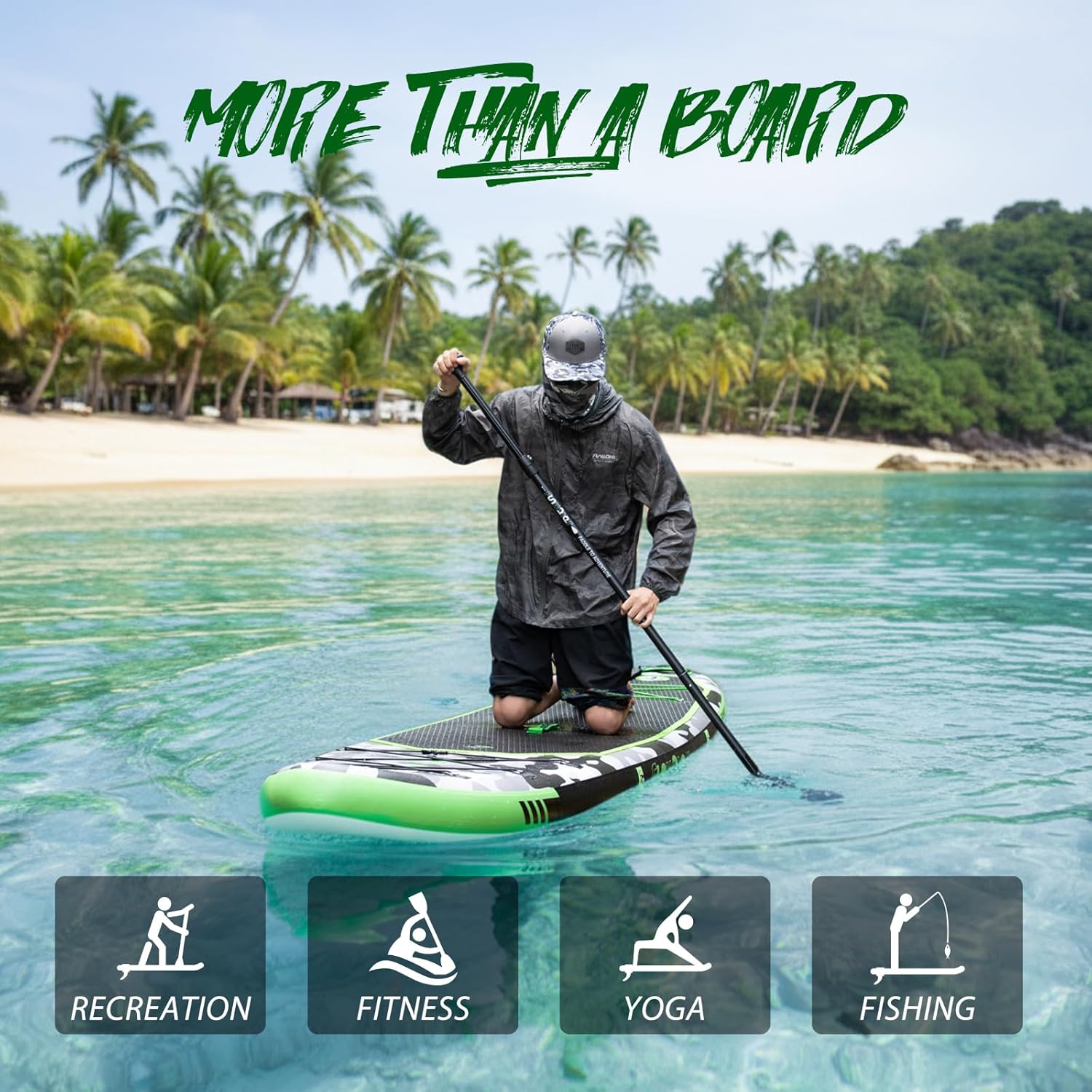 FunWater Planche de stand up paddle gonflable de 330 cm - Kit complet avec pagaie, sac à dos, étui pour téléphone portable, 3 palmes, pompe, siège et bandoulière - Planche de SUP pour débutants et