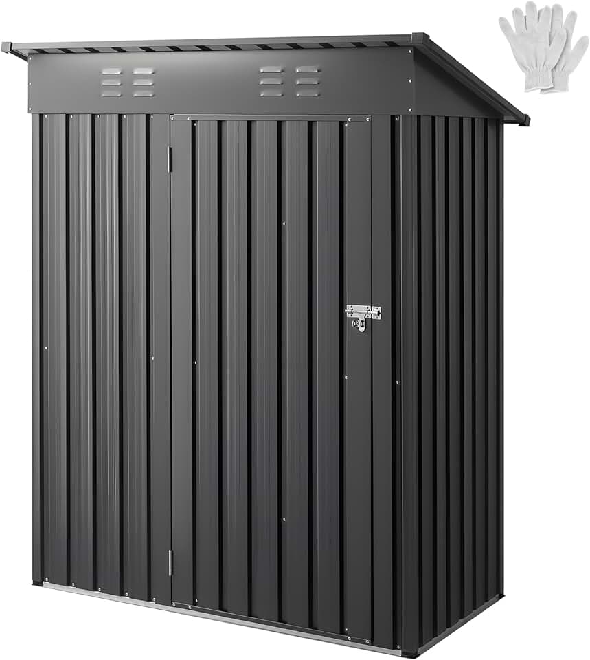 VEVOR Abri de Jardin en Métal, 153,3 x 87,6 cm, Abri de Rangement d'Extérieur, avec Porte Verrouillable, Toit en Pente, Cabine de Jardin, pour Stockage d'Outils, de Vélos, Étagères, Poubelles, Gris