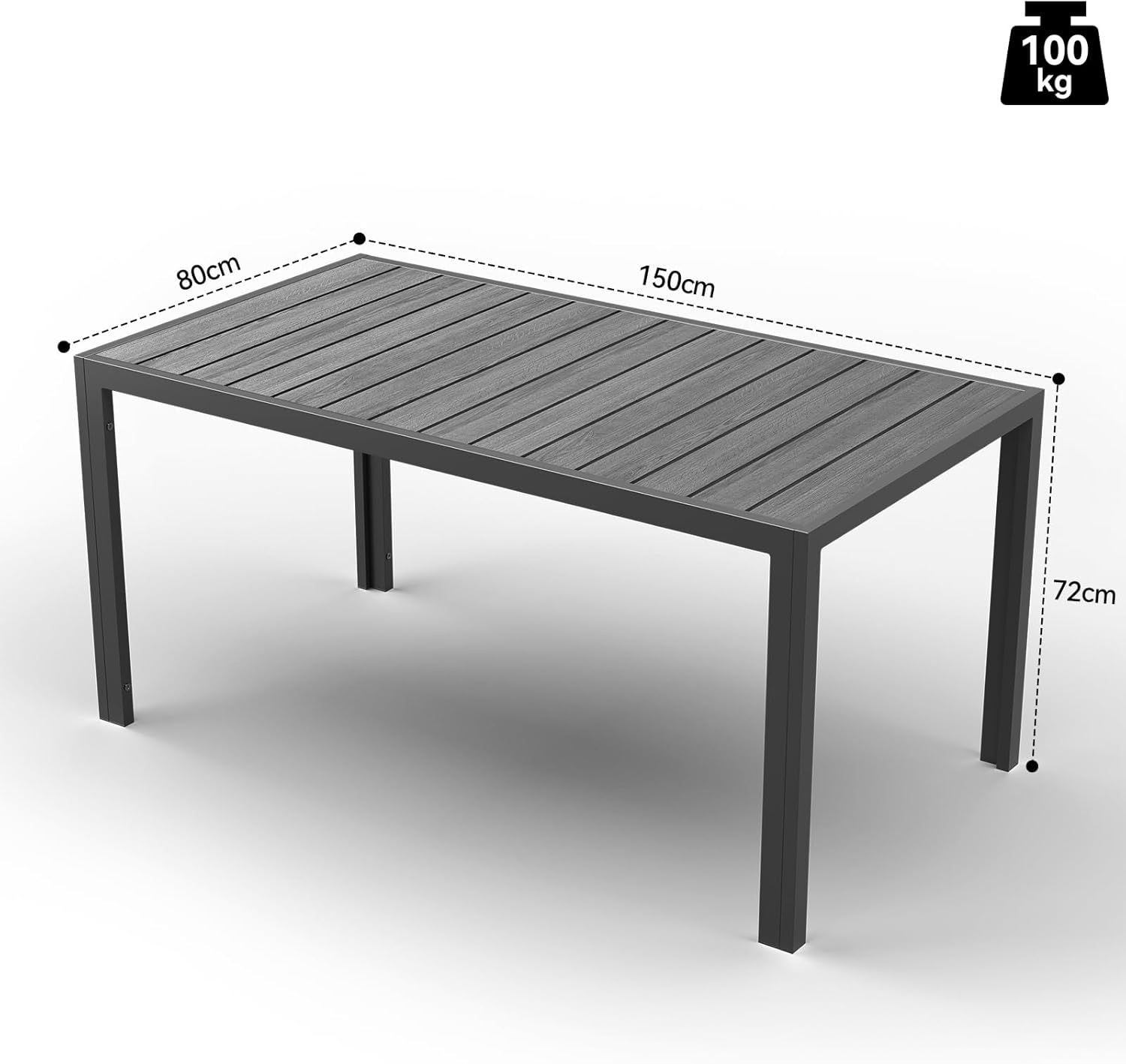 JUMMICO - Table de jardin 150x80cm - aluminium, aspect bois, antirouille