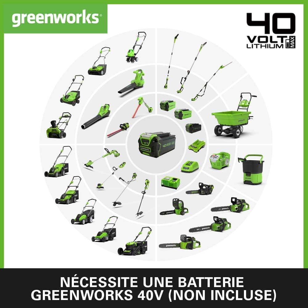 Greenworks GD40CS18 Tronçonneuse à Batterie avec Moteur Sans Balais, Longueur du Guide-Chaîne de 16-Pouces (40 cm), Vitesse de Chaîne de 20 m/s, 3,81kg, Anti-Rebond, SANS Batterie 40V et Chargeur