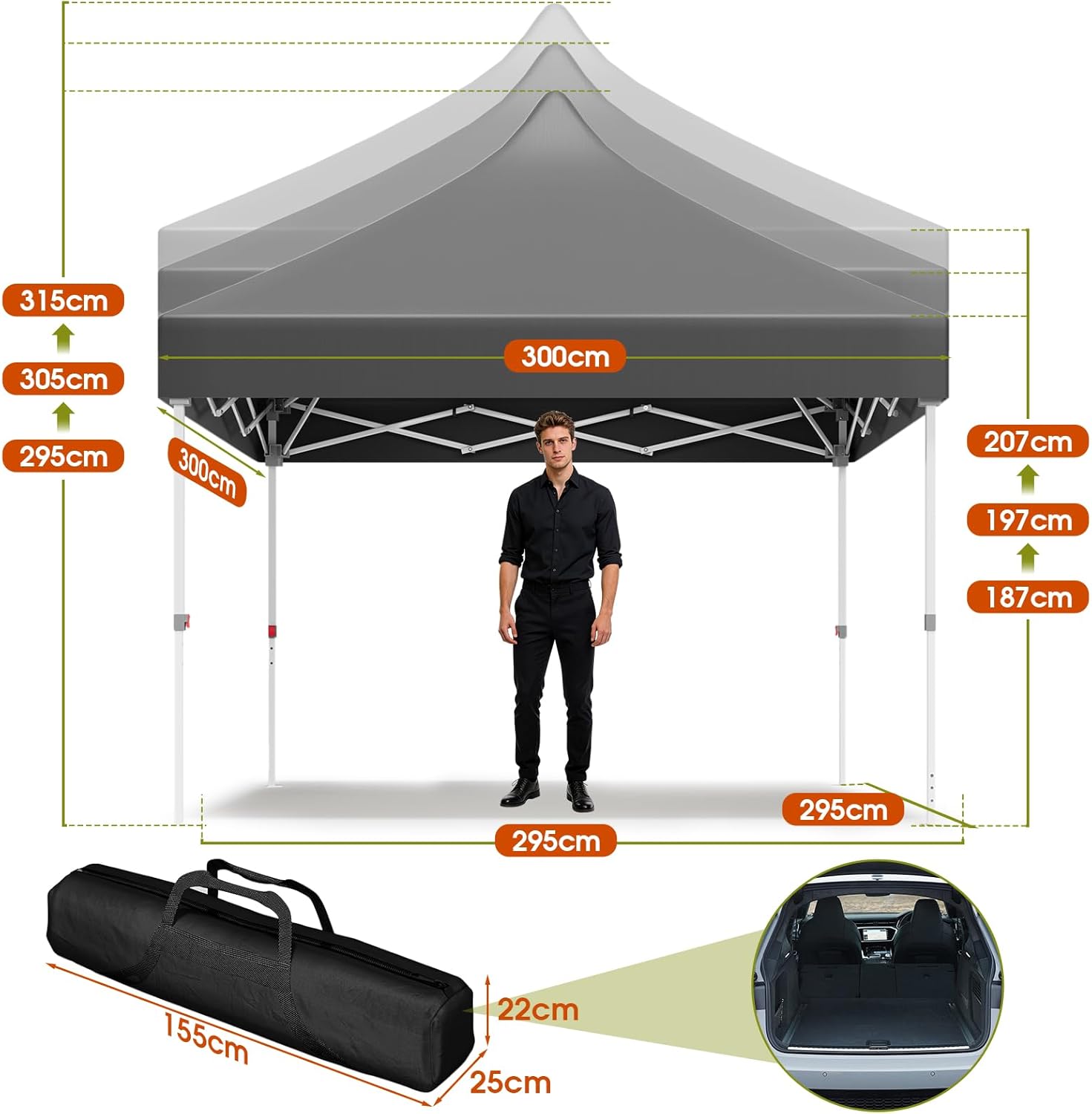JUMMICO - Tonnelle pliante 3x3m - toile oxford imperméable, hauteur +10cm