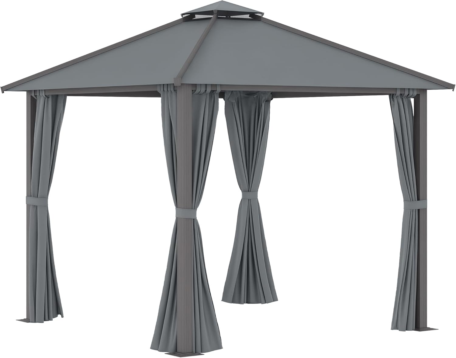 Outsunny - Tonnelle Jardin série Double Toit 3x3m, Aluminium, 4 parois, protection solaire, Gris
