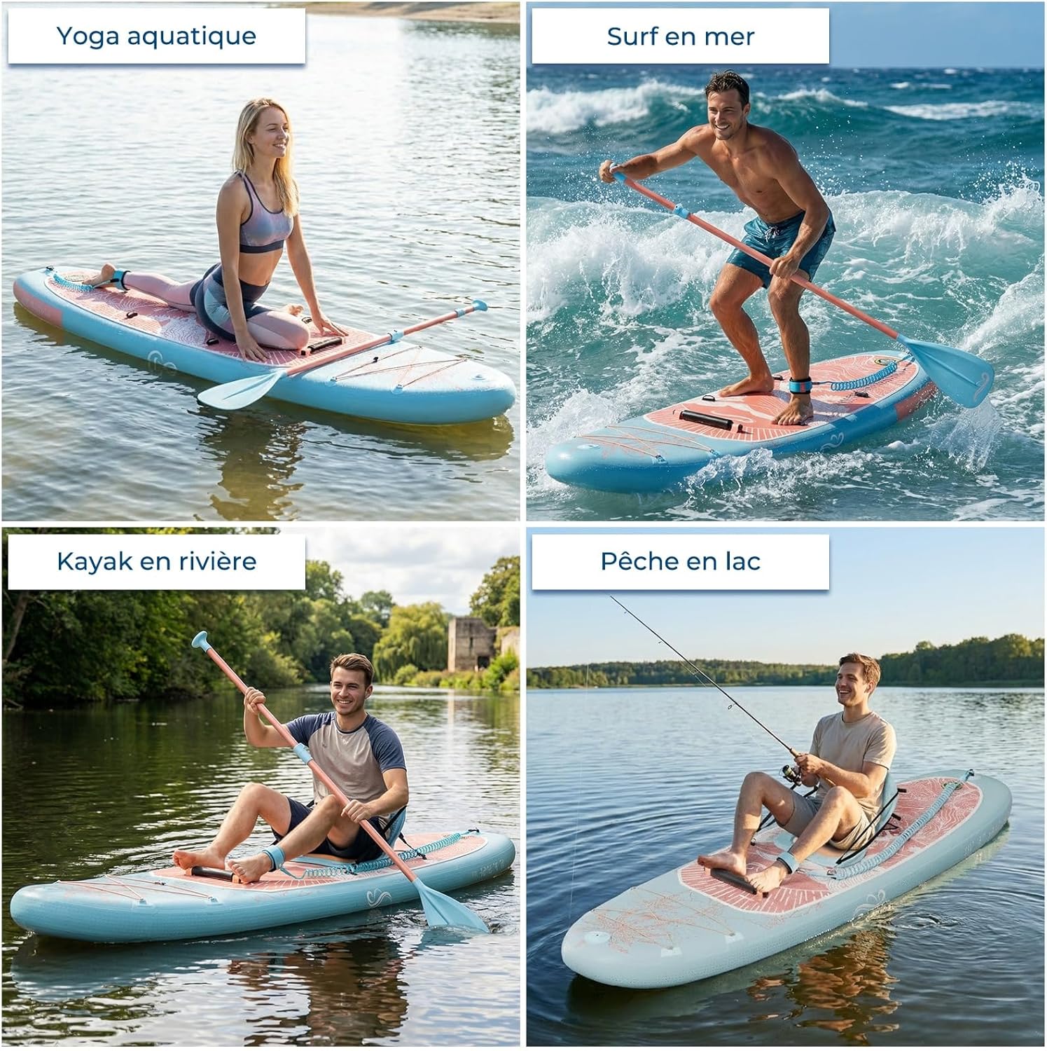 Devoko - Planche de paddle 320cm - 2-en-1, siège, 130kg, surf, pêche, yoga