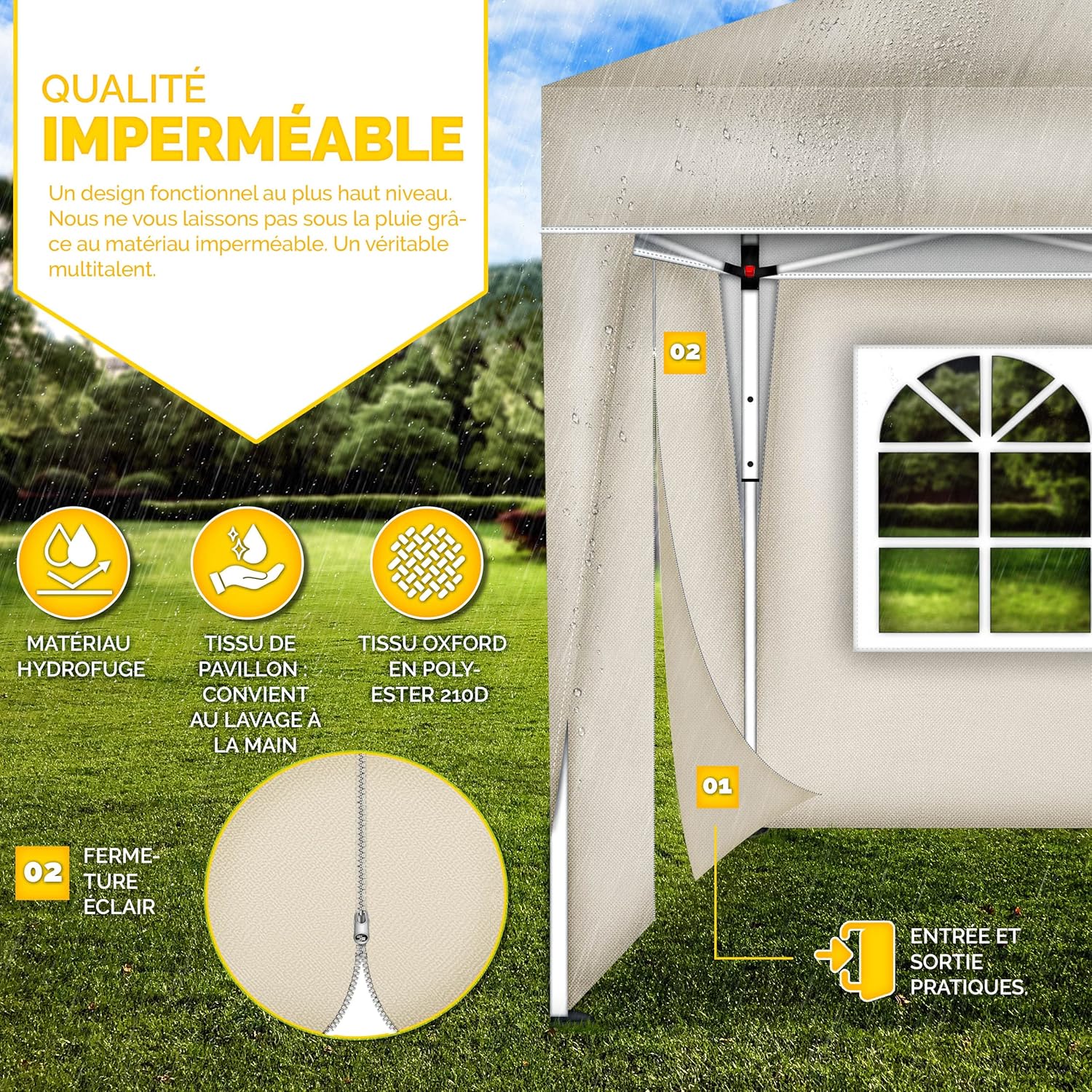 tillvex - Tonnelle de jardin pliante - 3x3m - 2 côtés, hauteur réglable, UV50+, sac inclus