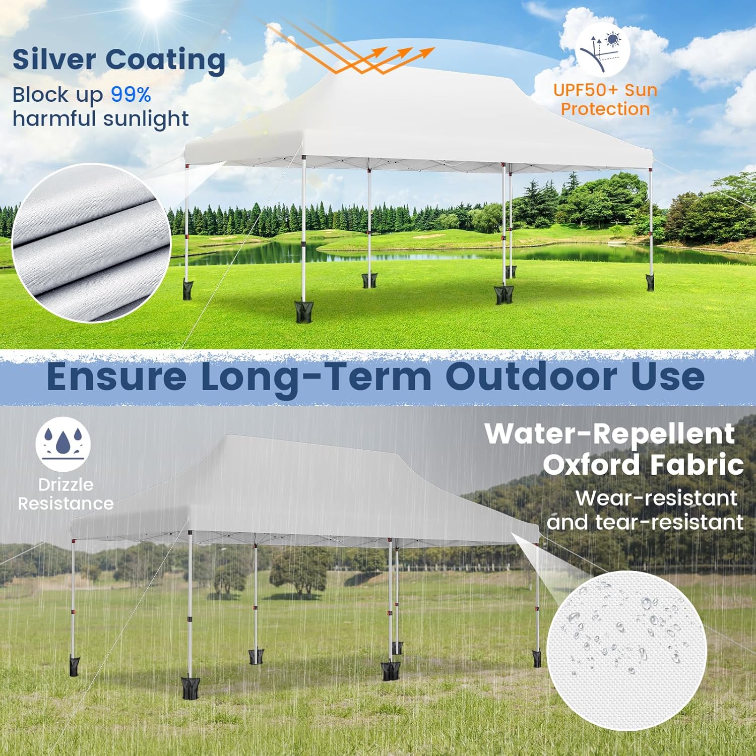 GOPLUS - Tonnelle pliante 3x6m - imperméable, sac transport, blanc