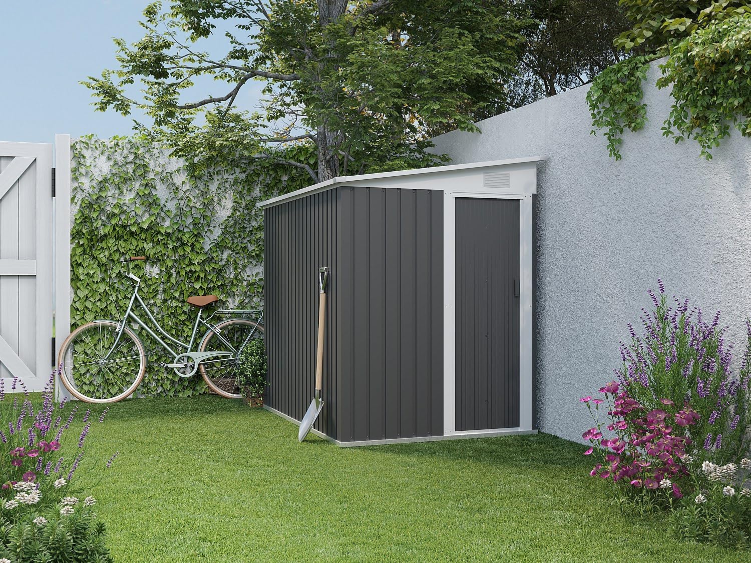 Vente-unique - Daxton série - abri de jardin adossé 3,15 m² acier galvanisé anthracite
