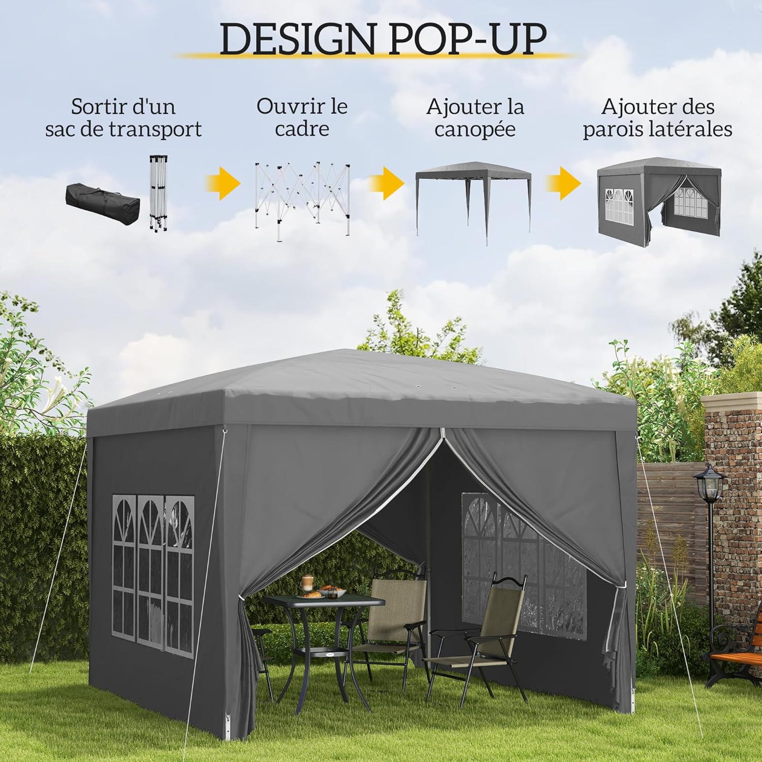 Outsunny - tonnelle pliante série Pop-up - 3x3m - 4 parois amovibles, sac de transport