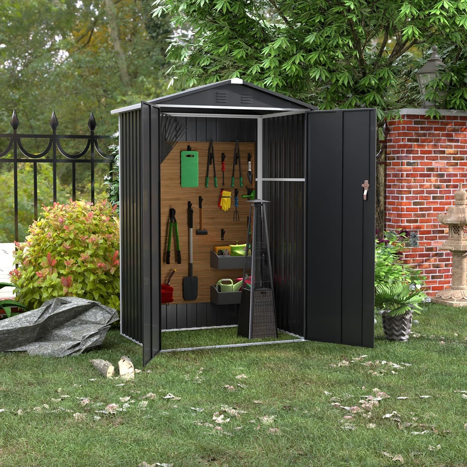 SUPEER - Abri de jardin toit incliné 125x88.5x185cm - Résistant, noir