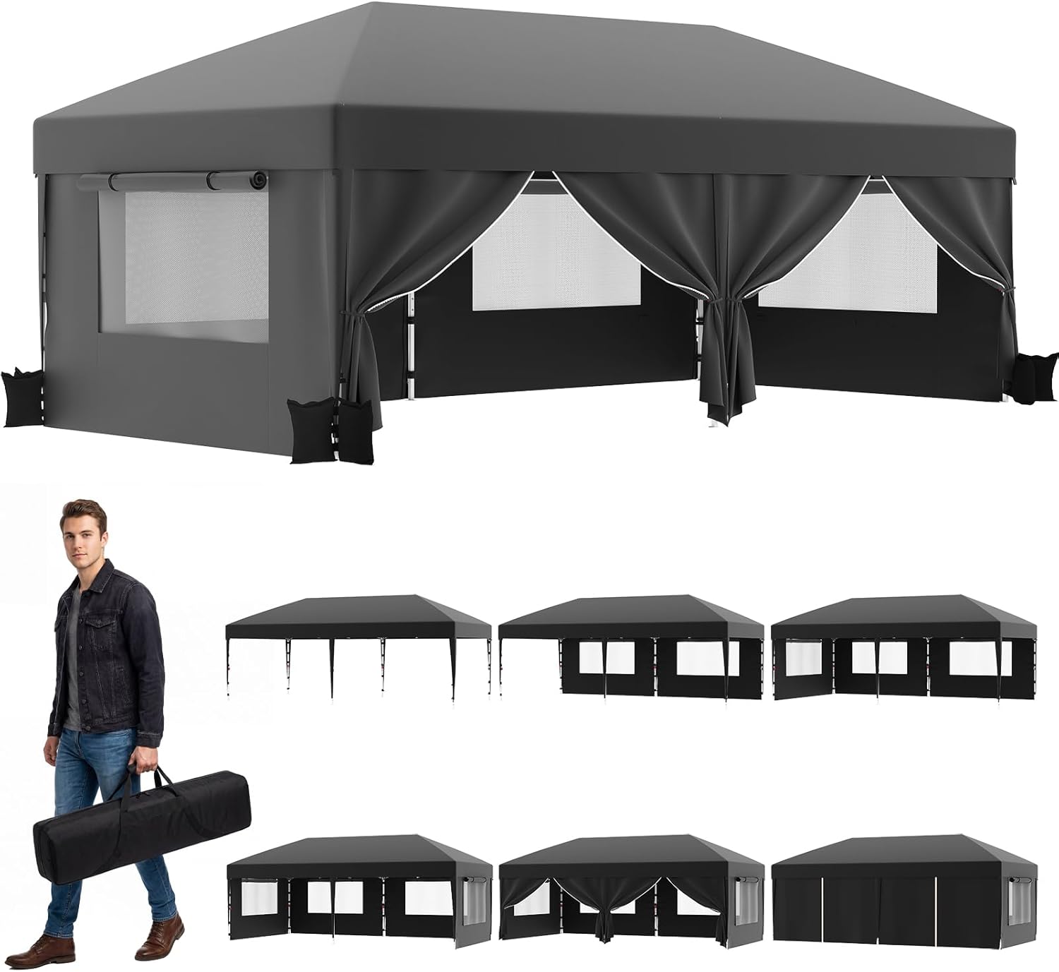 JUMMICO - tonnelle pliante - 3x6m - moustiquaire anti-insectes, imperméable, anti-UV