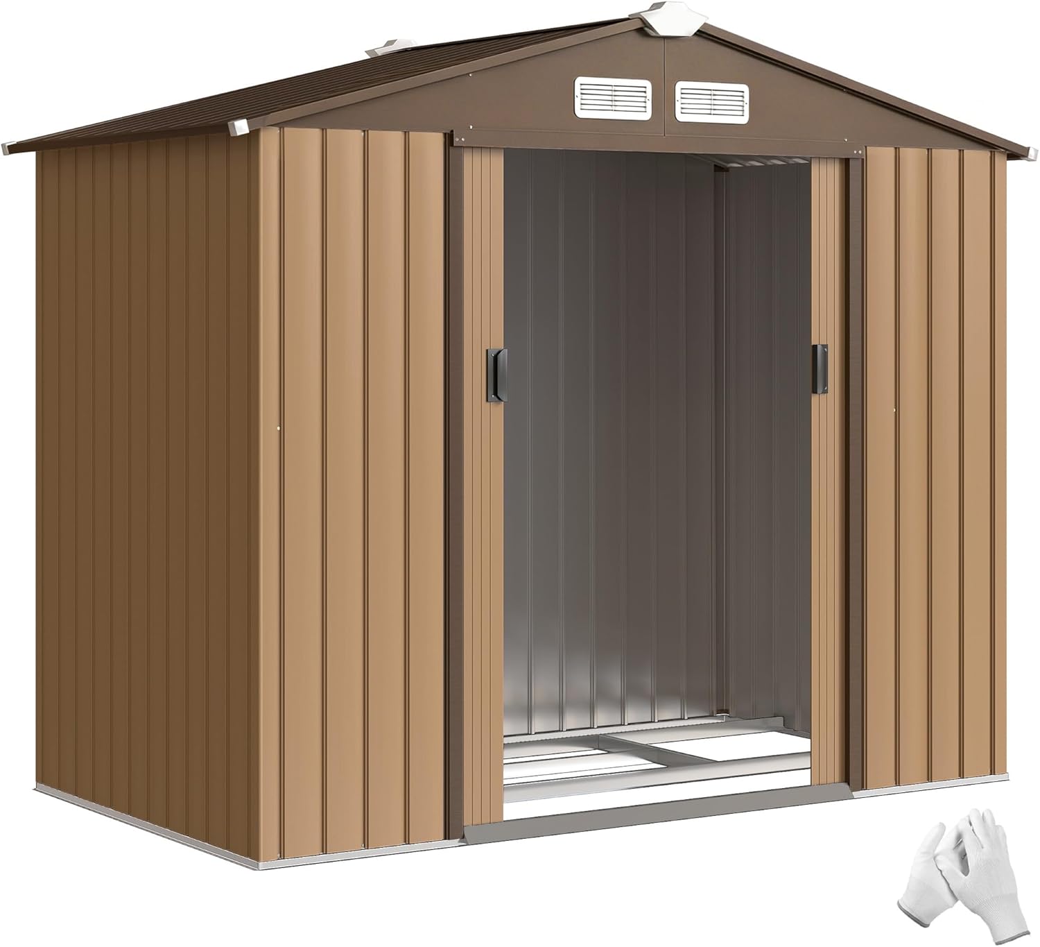Outsunny Abri de Jardin en métal 2,77 m² cabane de Jardin 213 x 130 x 185 cm cabanon Rangement Outils avec kit de Fondation, Porte coulissante verrouillables et 4 aérations - Kaki