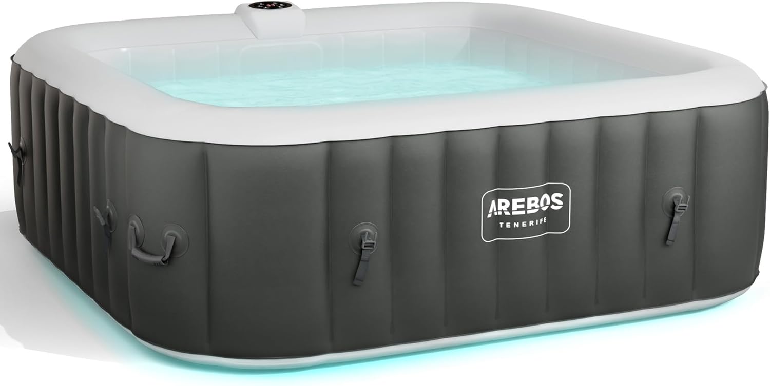Arebos - Spa gonflable LED, 185x185cm, 6 pers, 130 jets massage