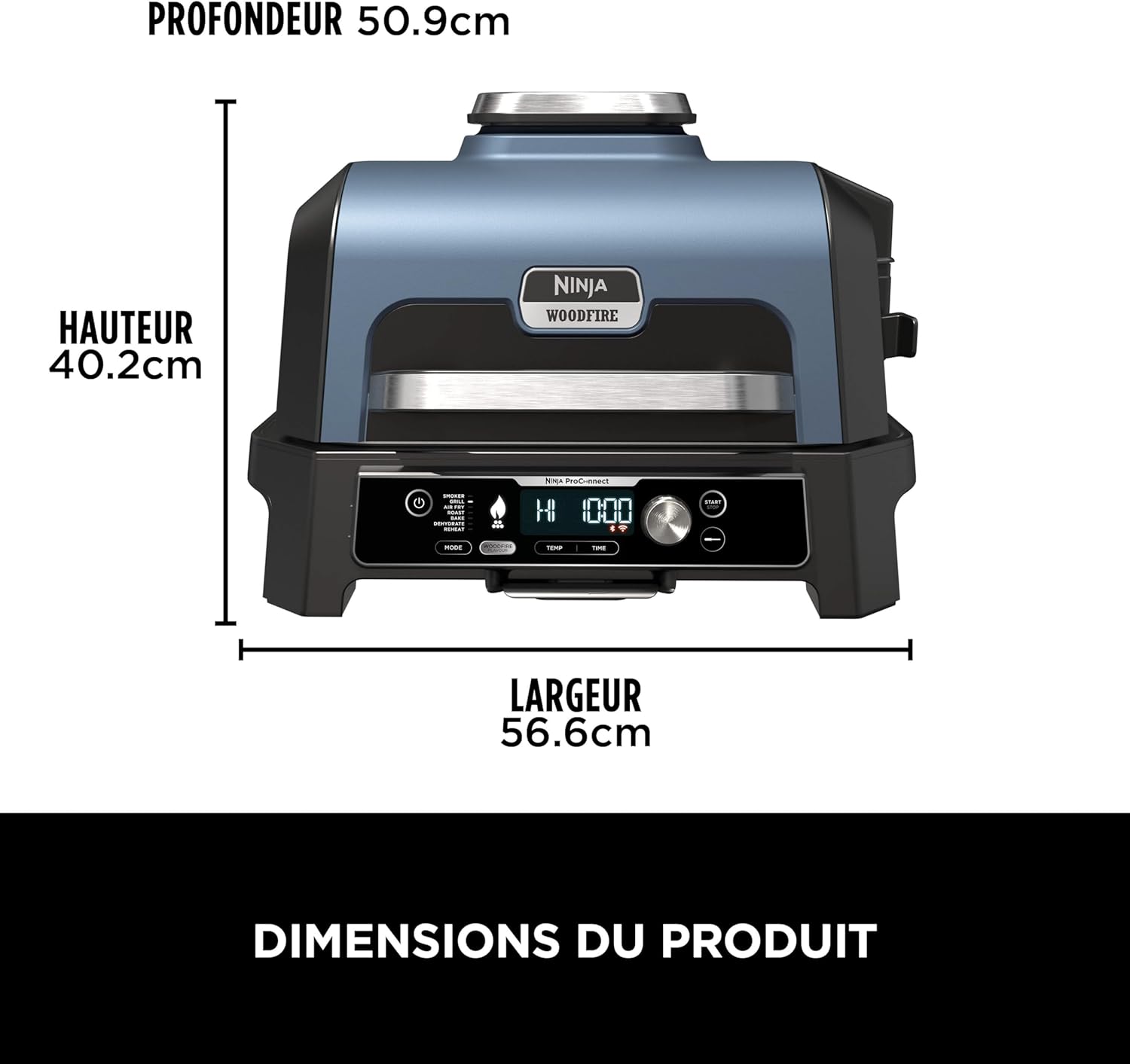 Ninja - Woodfire Pro Connect XL - Barbecue électrique 7-en-1, contrôle via appli, 2 sondes, housse, accessoires - OG901E
