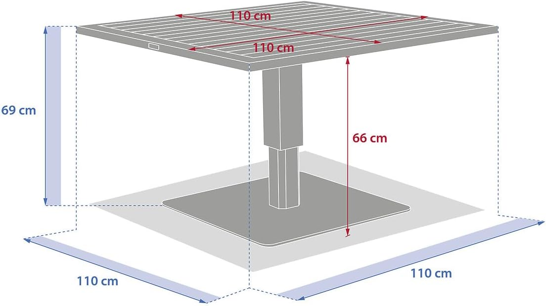 Hespéride - Salimia - table carrée relevable 110x110x69cm - aluminium