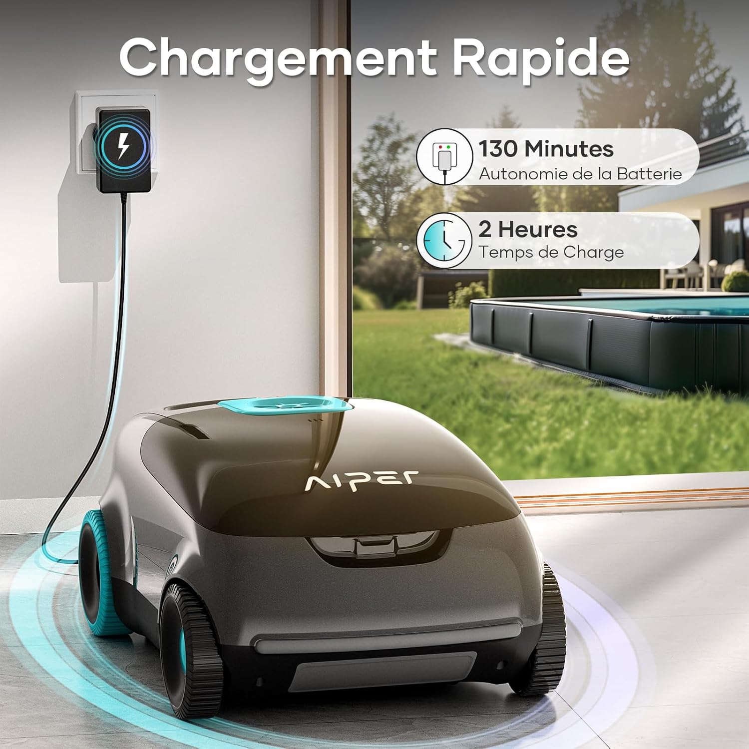 AIPER - Robot piscine sans fil - 100-130 min autonomie, filtration avancée, stationnement auto