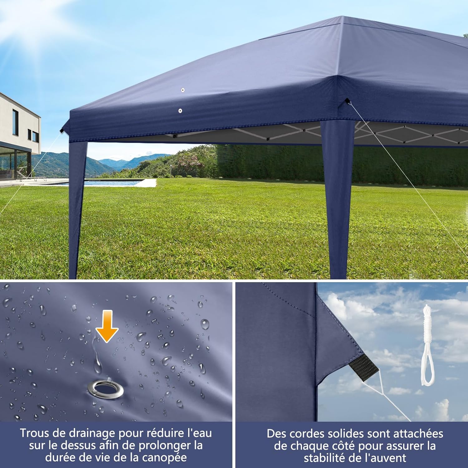 Leadzm - tonnelle pliable 3x6m, acier, UV50+, 4 côtés, réglable
