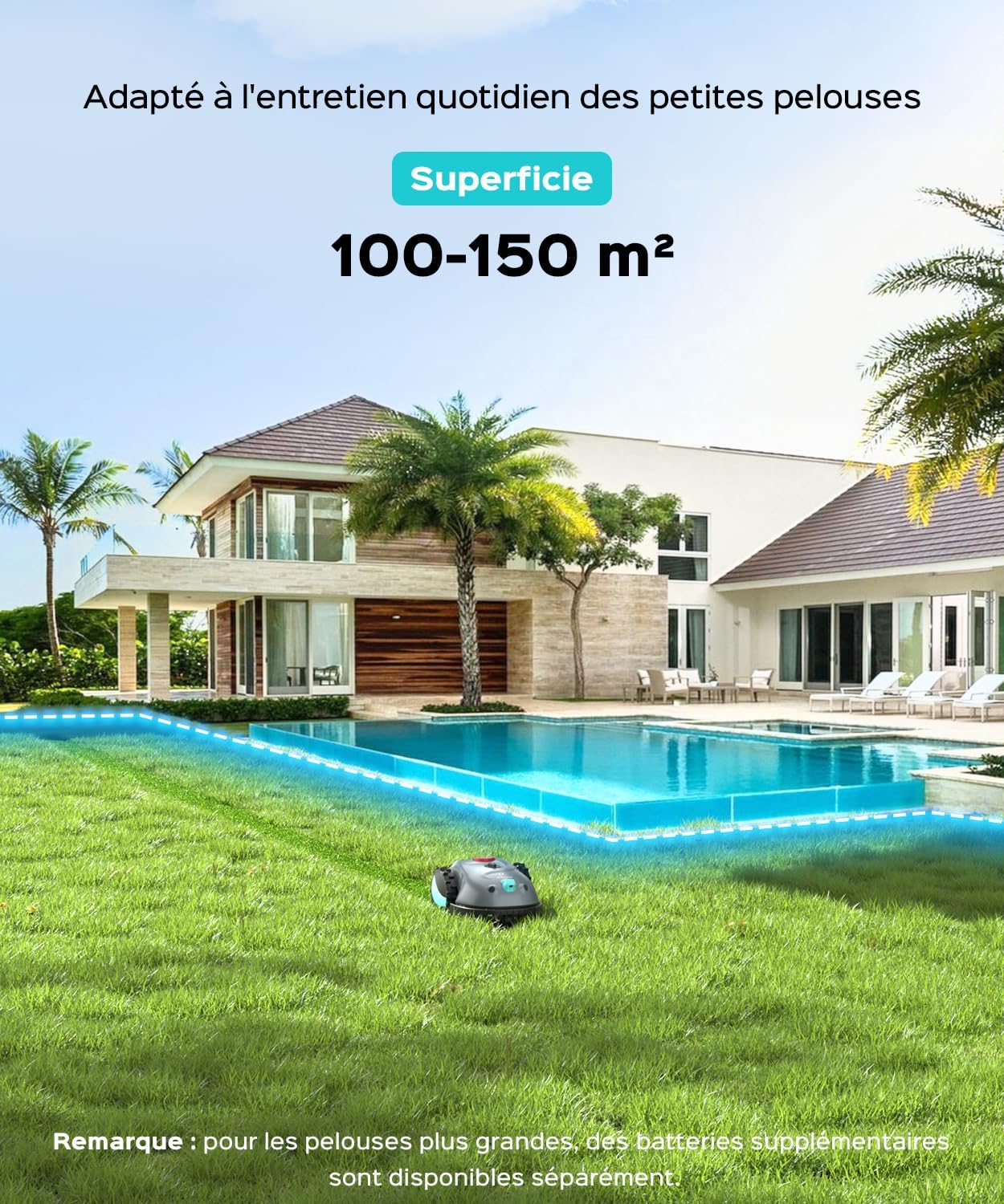 YARDCARE - robot tondeuse caméra 150㎡, batterie 4Ah spiral V100