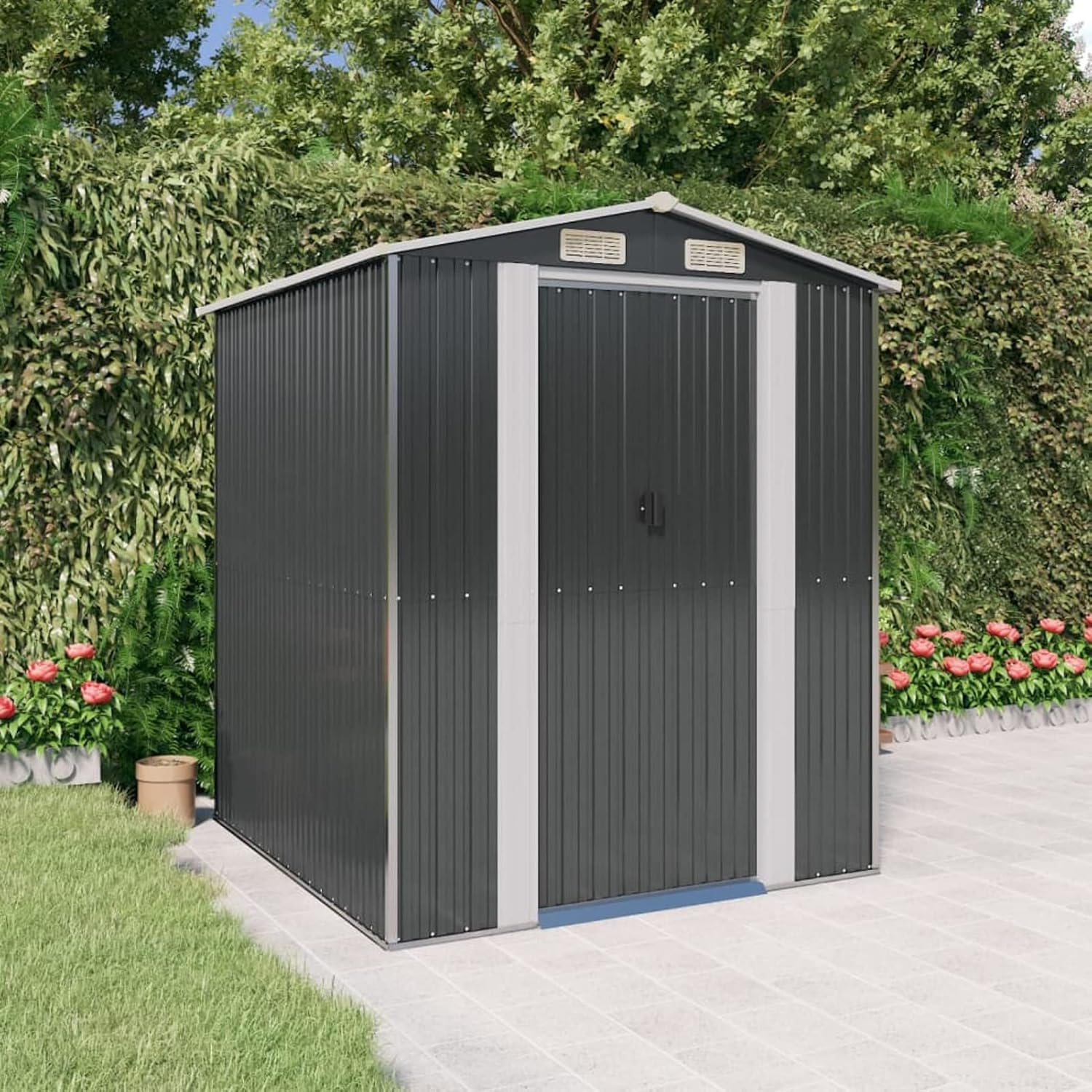 Homgoday Grand Abri de Jardin en Metal Gris Anthracite - Stockage Extérieur Spacieux
