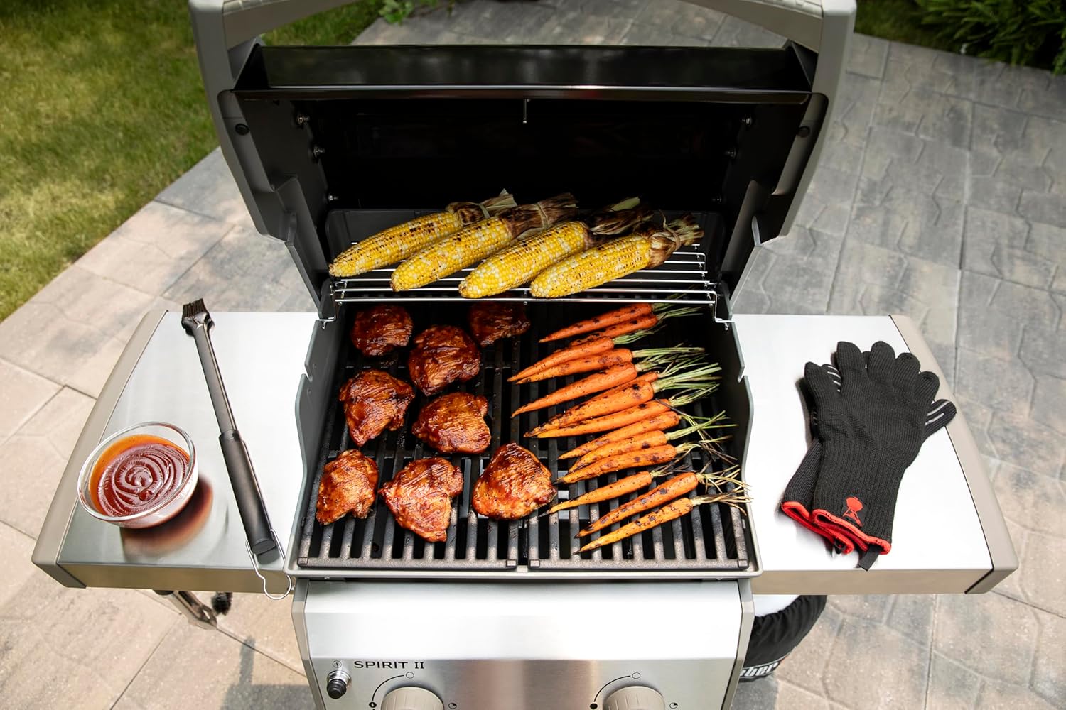 Weber - Spirit II E-210 - 51x46 cm - Barbecue gaz 2 brûleurs, grilles GBS, GS4, tablettes noir/argent