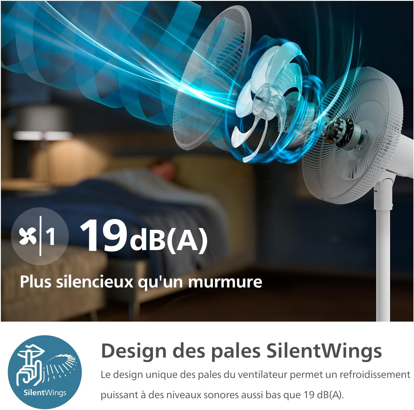Philips - Série 2000 - ventilateur sur pied, 19 dB, SilentWings, CX2550/00