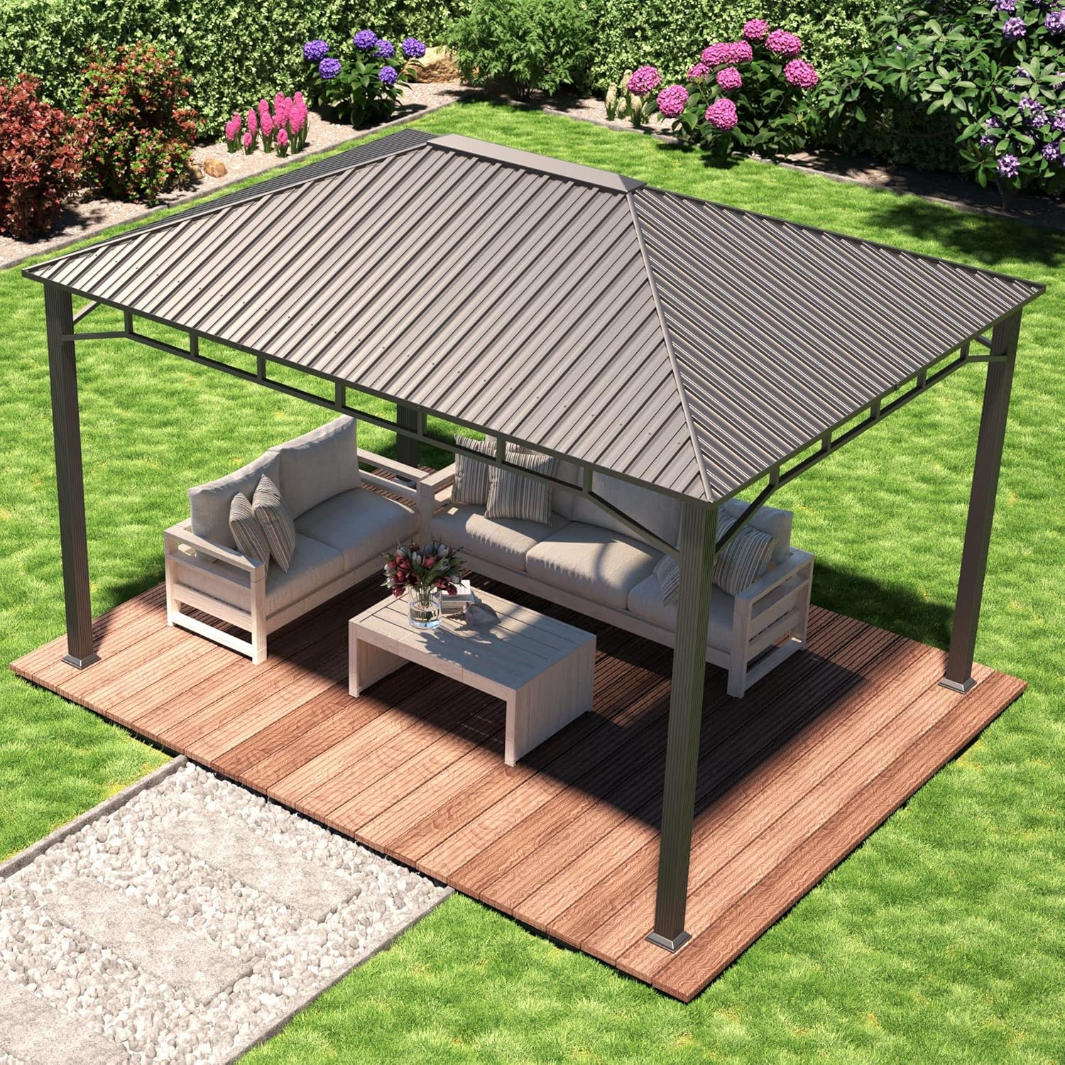TOOLPORT Tonnelle de Jardin 3x4 m Toit en Acier, sans parois latérales, profilé env. 90x90 mm Gris
