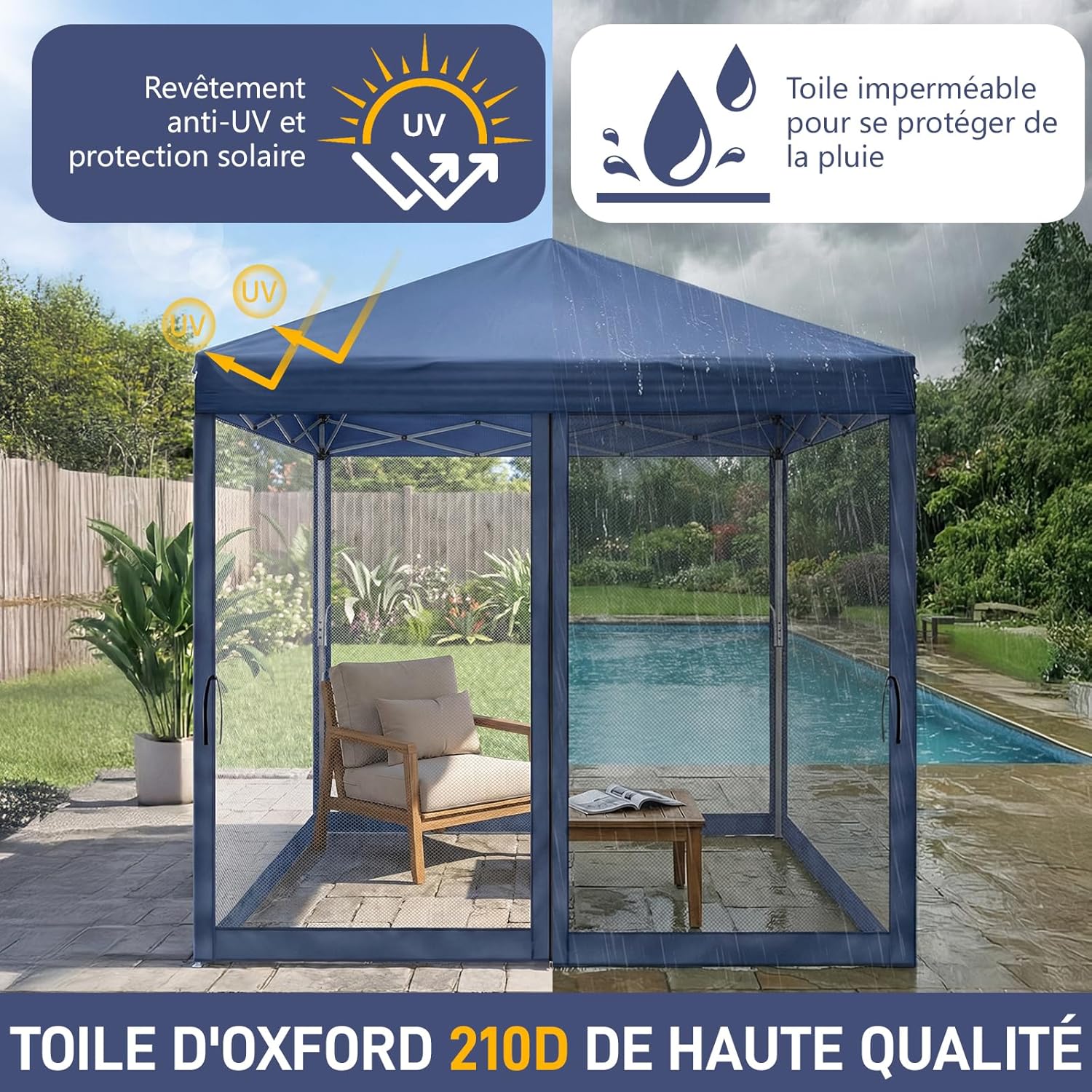 LEADZM - tonnelle pliante série standard - 2x2m - imperméable, anti-UV, moustiquaires
