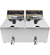 MOOTACO Friteuse électrique, 6L+6L commerciale friteuse avec valve de vidange, acier inoxydable, ...