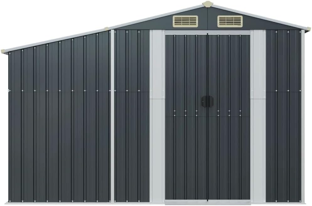 vidaXL Abri de Jardin, Cabane à Outils avec Poignées, Remise à Outils avec Toit, Abri de Rangement Terrasse, Anthracite 277x93x179 cm Acier Galvanisé