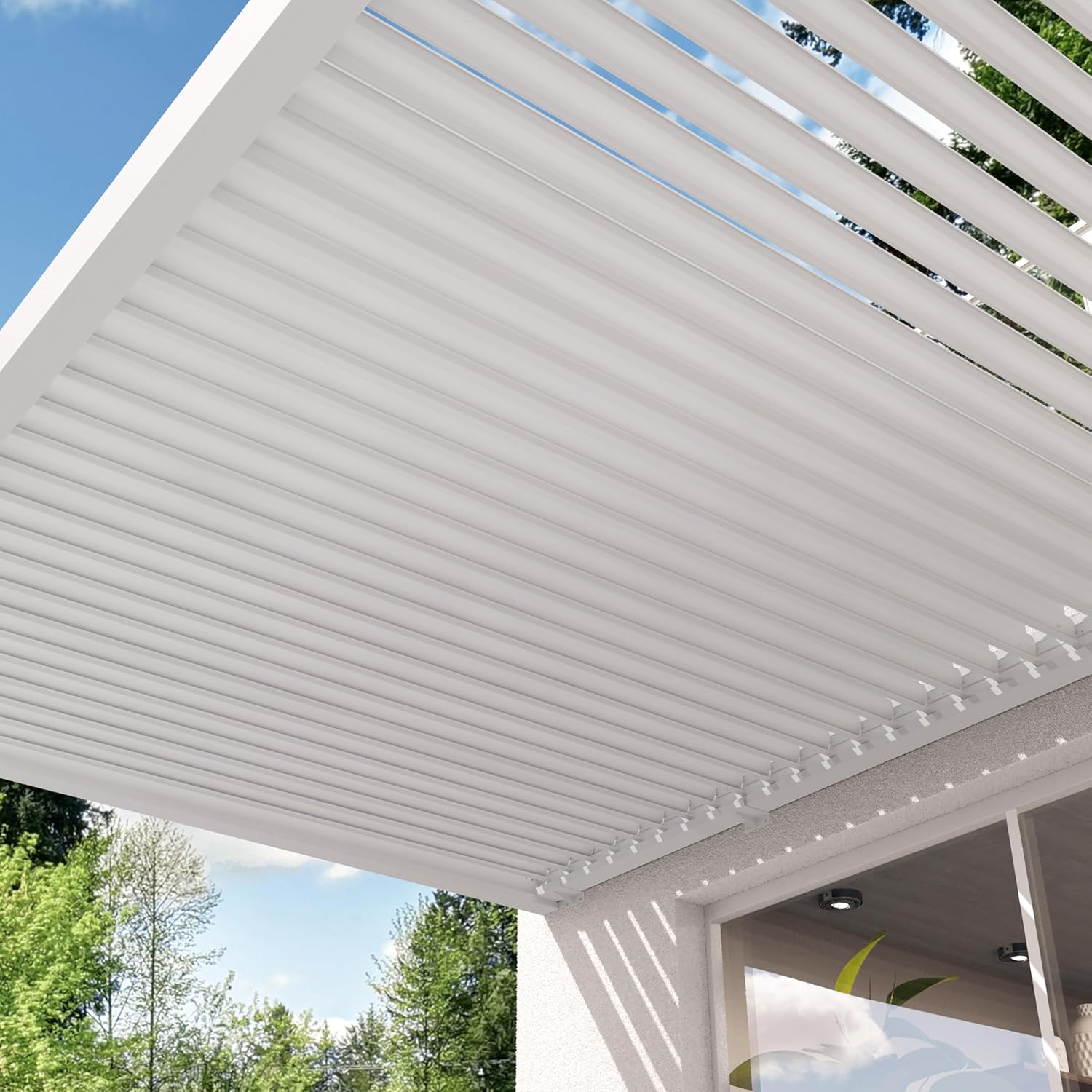 PRIMEYARD - Pergola adossée série Aluminium - 3x4 m - lames orientables, poteaux aluminium blancs