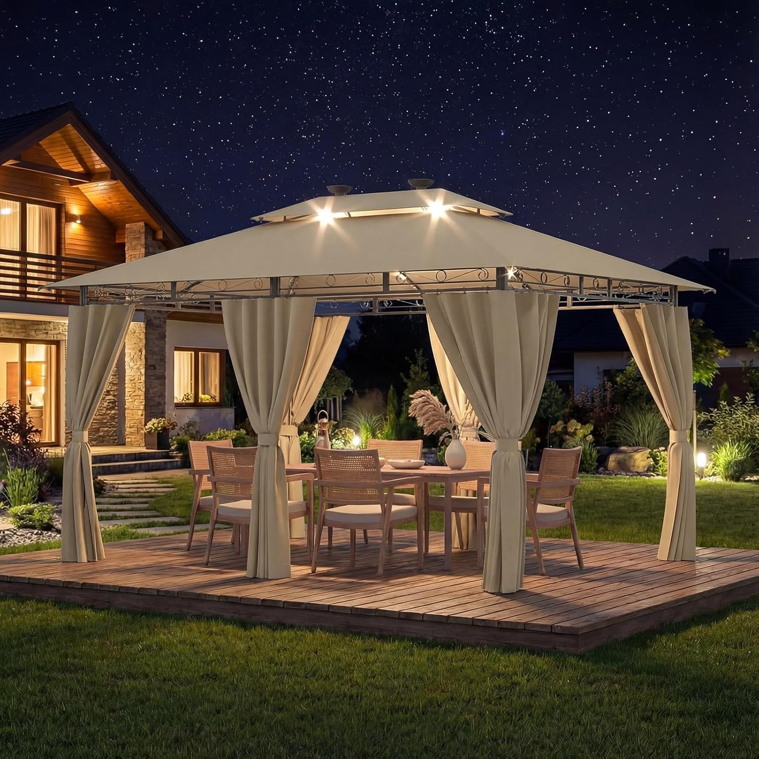 Devoko - Tonnelle Deluxe 3x4m - LED, imperméable, 6-8 pers.
